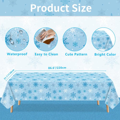 FVEOCR 4PCS Christmas Tablecloth Blue Snowflake Xmas Party Table Cover Snowflake Tablecloths Christmas Table Decorations Winter Holiday Party Supply 51X86IN