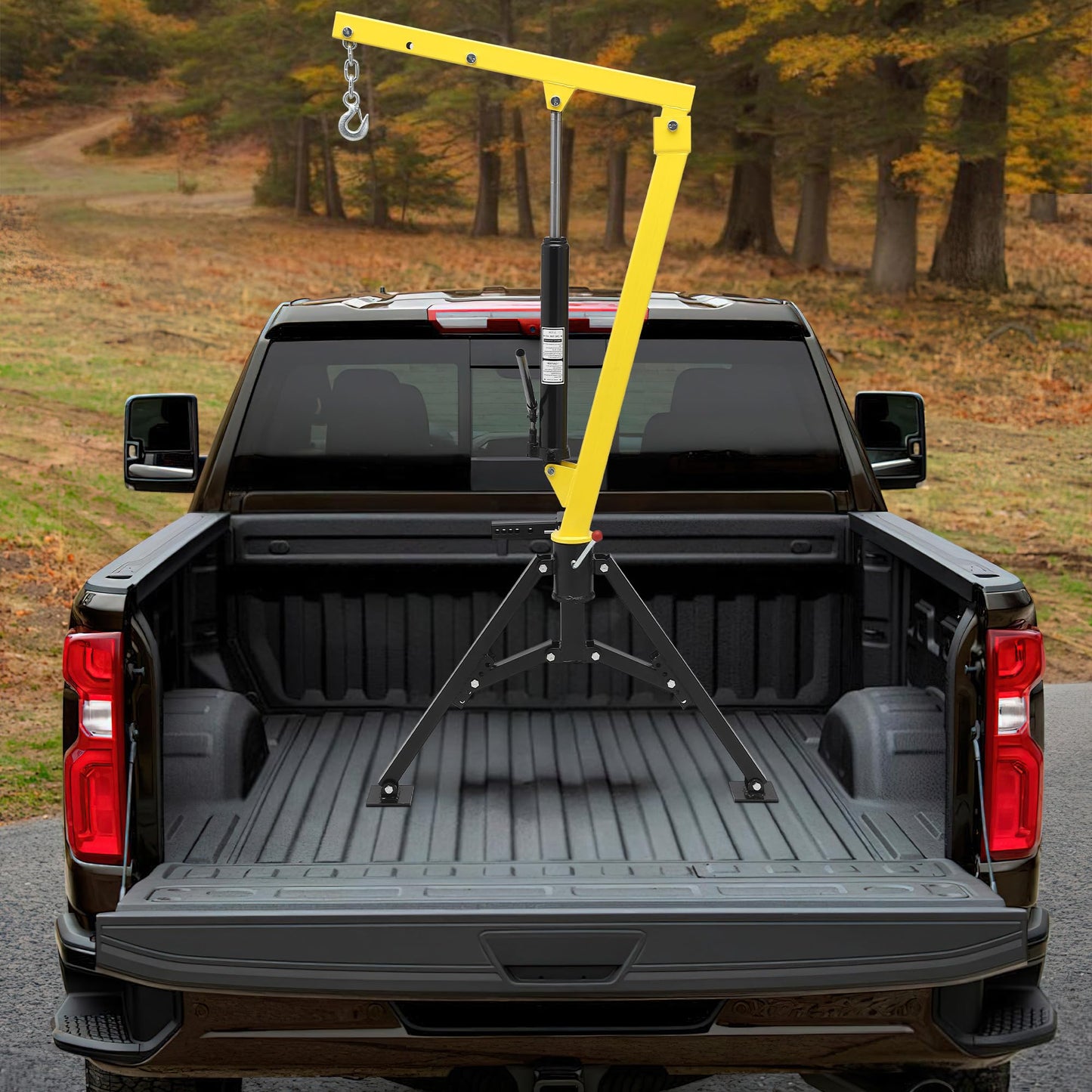 SierraSquad 1100 Lb Electric Truck Crane with 3500 Lb Winch, 360° Swivel Folding Jib Boom, Adjustable Height/Length for Pickup Mounting – Construction, Farming, Industrial Lifting