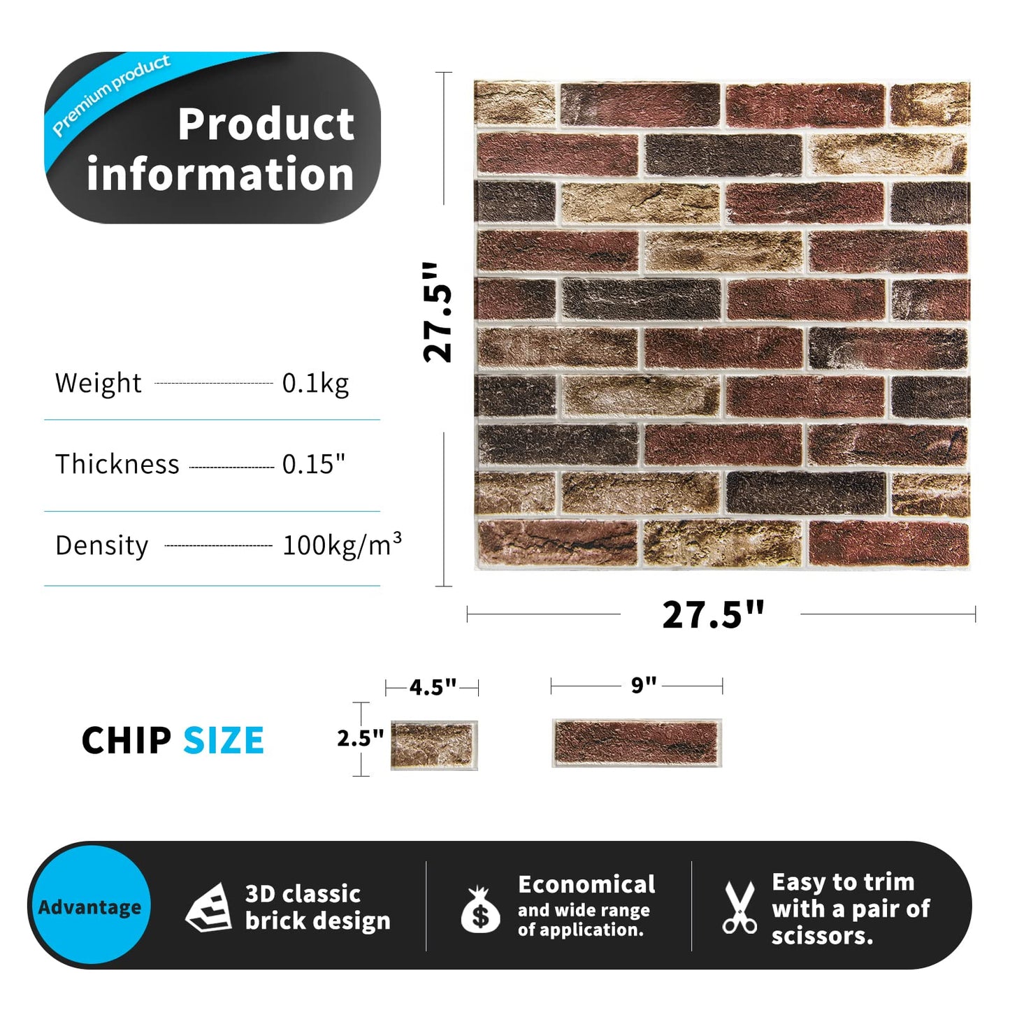 Art3d 20-Pack 105 Sq.Ft Faux Brick 3D Wall Panels Peel and Stick in Red Brown, Self Adhesive Waterproof Foam Wallpaper for Bedroom, Bathroom, Kitchen