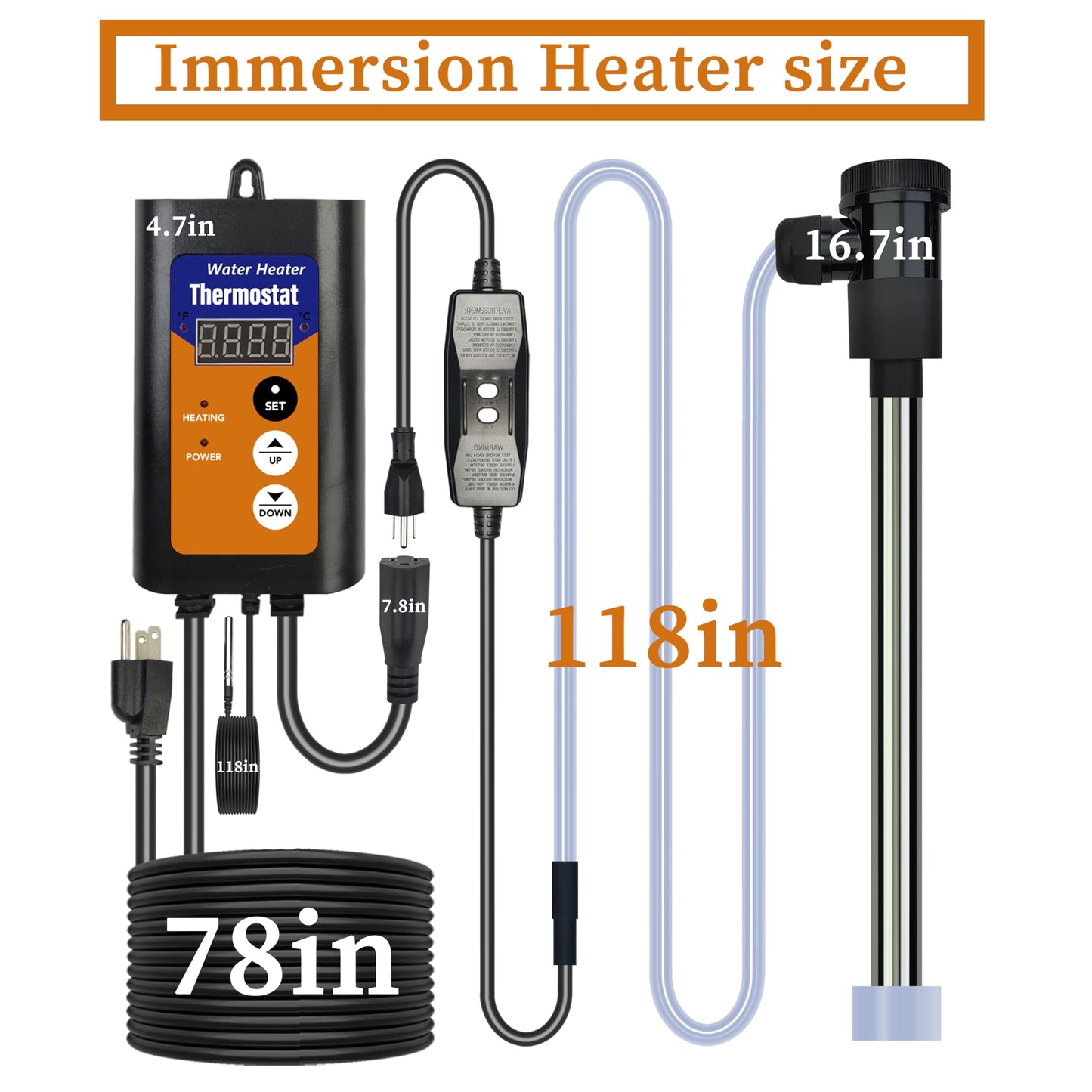 LASTINGCAPE 1800W Titanium Fully Submersible, Portable Baptistry & Hot Tub Immersion Water Heater with GFCI, Temp Control for Baptismal, Bathtubs, Swimming Pool, Above Ground Pool & Inflatable Pool