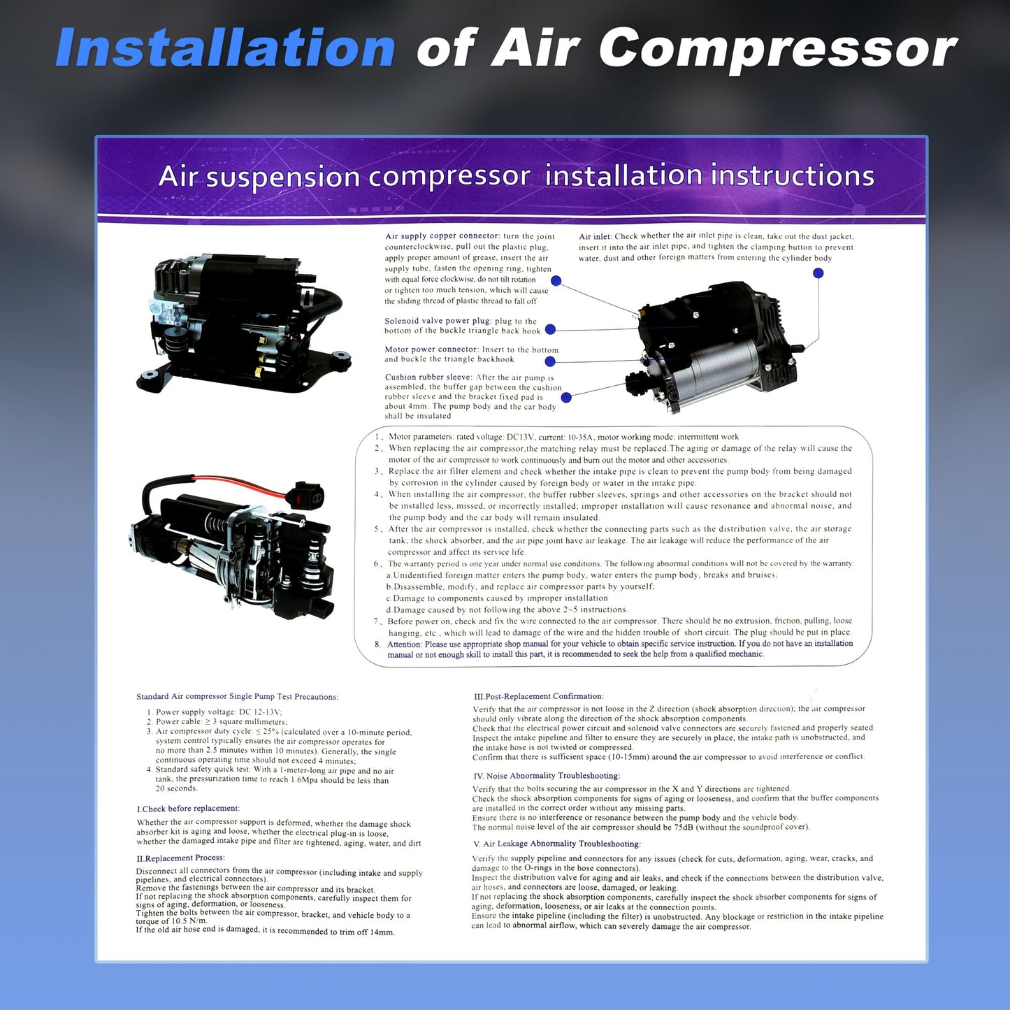 Motoforti Air Suspension Compressor Pump for Ford Expedition for Lincoln Navigator 2007-2018 7L1Z-5319-AE Air Ride Compressor Level Control with Bracket 949-202 7L1Z-5319-A