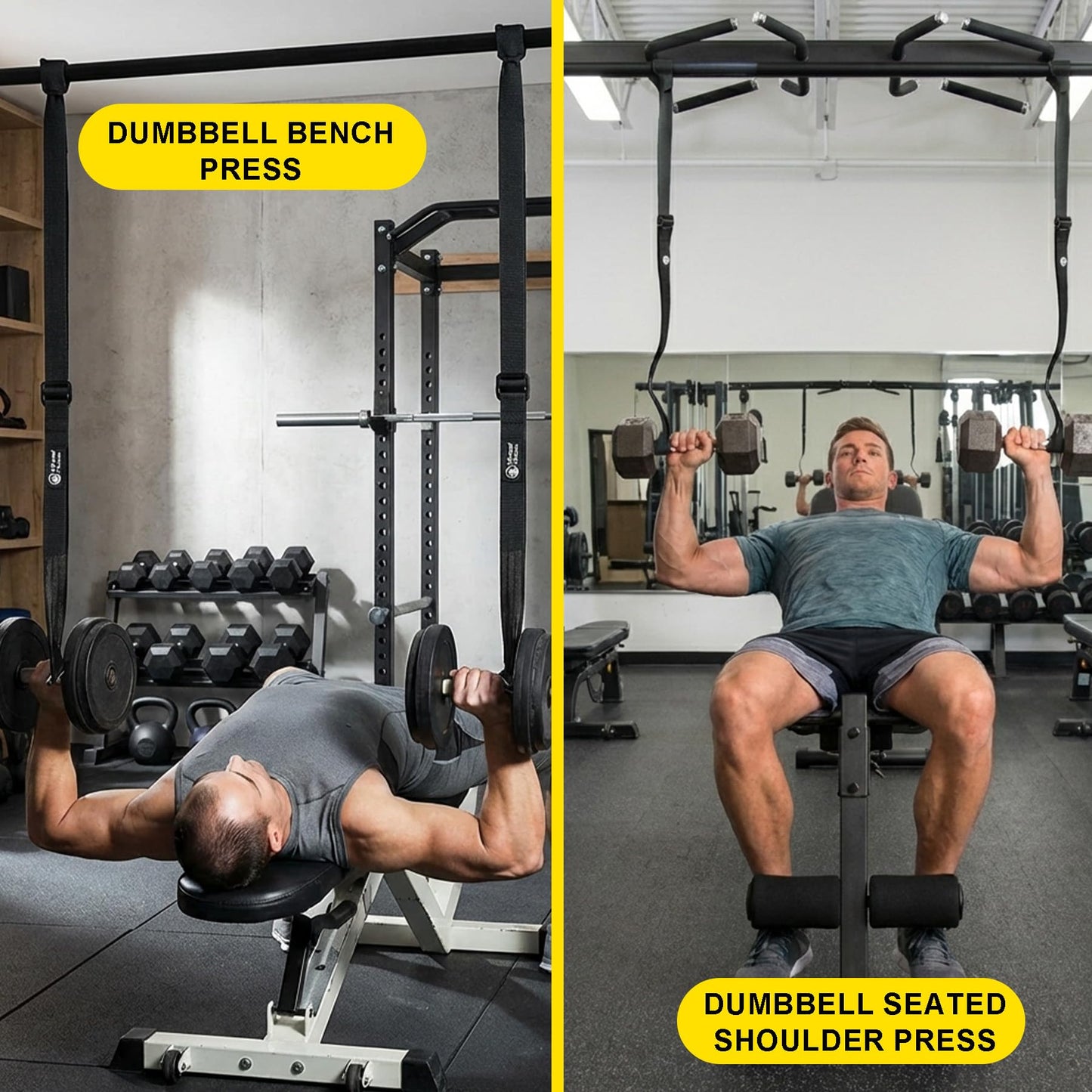 Dumbbell Spotter Straps with Safety Locking Buckle, Adjustable Height Hanging Straps for Chest Bench Press, Heavy Duty Barbell Rack Attachment for Home Gym Solo Training, Prevents Accidental Drops