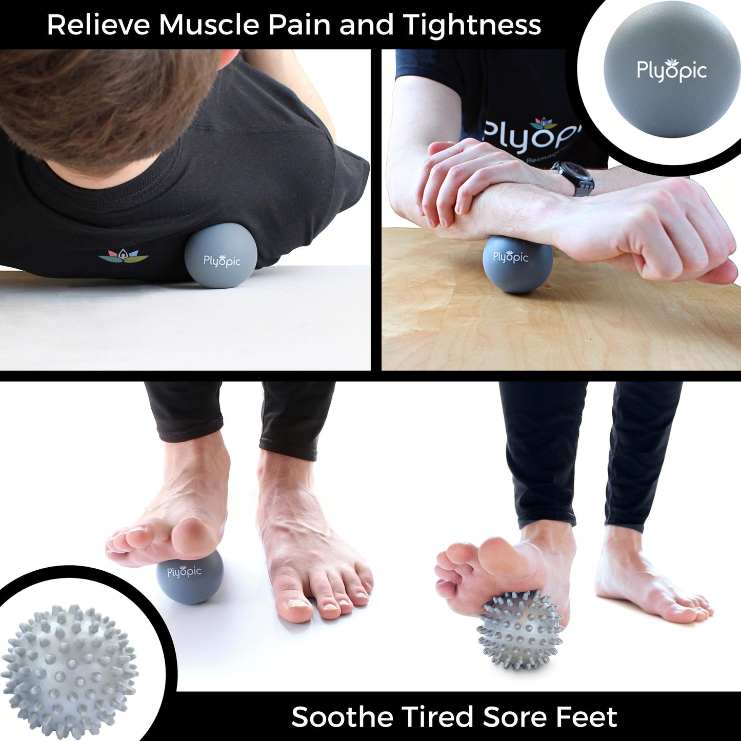 Plyopic. Massage Ball Set – for Deep Tissue Muscle Massage, Myofascial Release, Trigger Points, Mobility, Plantar Fasciitis - Eliminate Muscle Tension & Tightness in Your Back Neck Foot