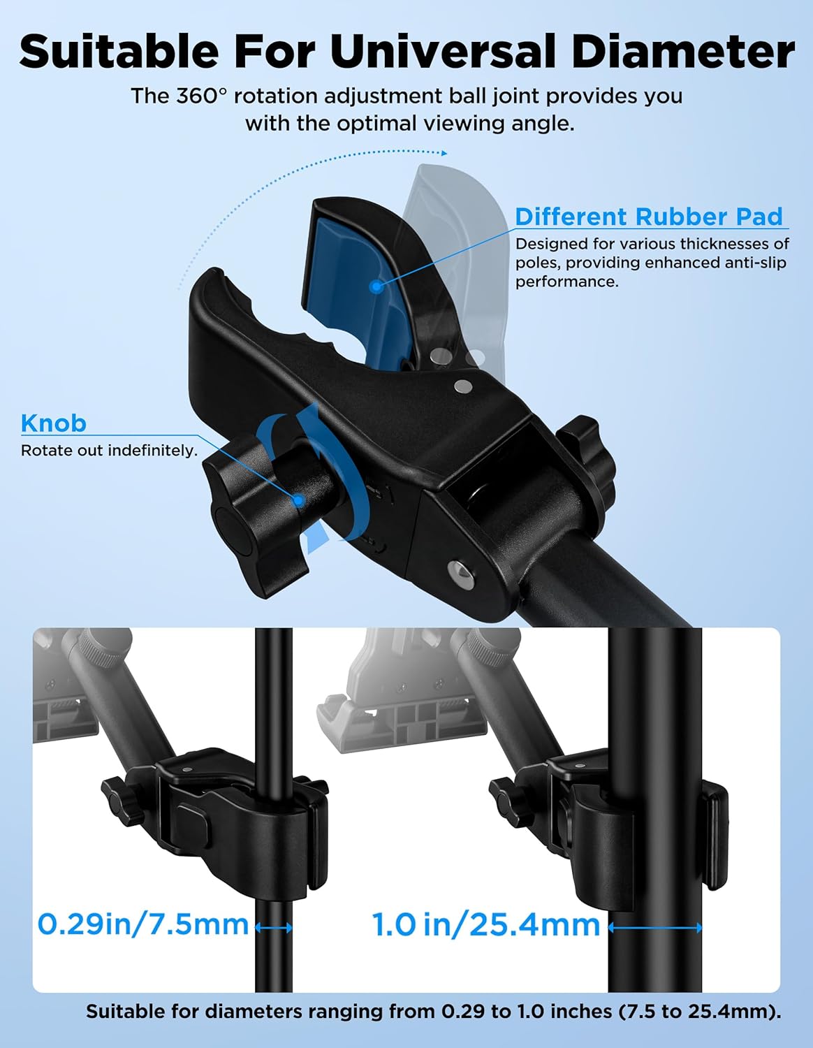 LZSIG 4.7-13.5" Tablet Holder for Mic Stand with Power Bank Clip - Adjustable iPad/iPhone Mount for Music Stand