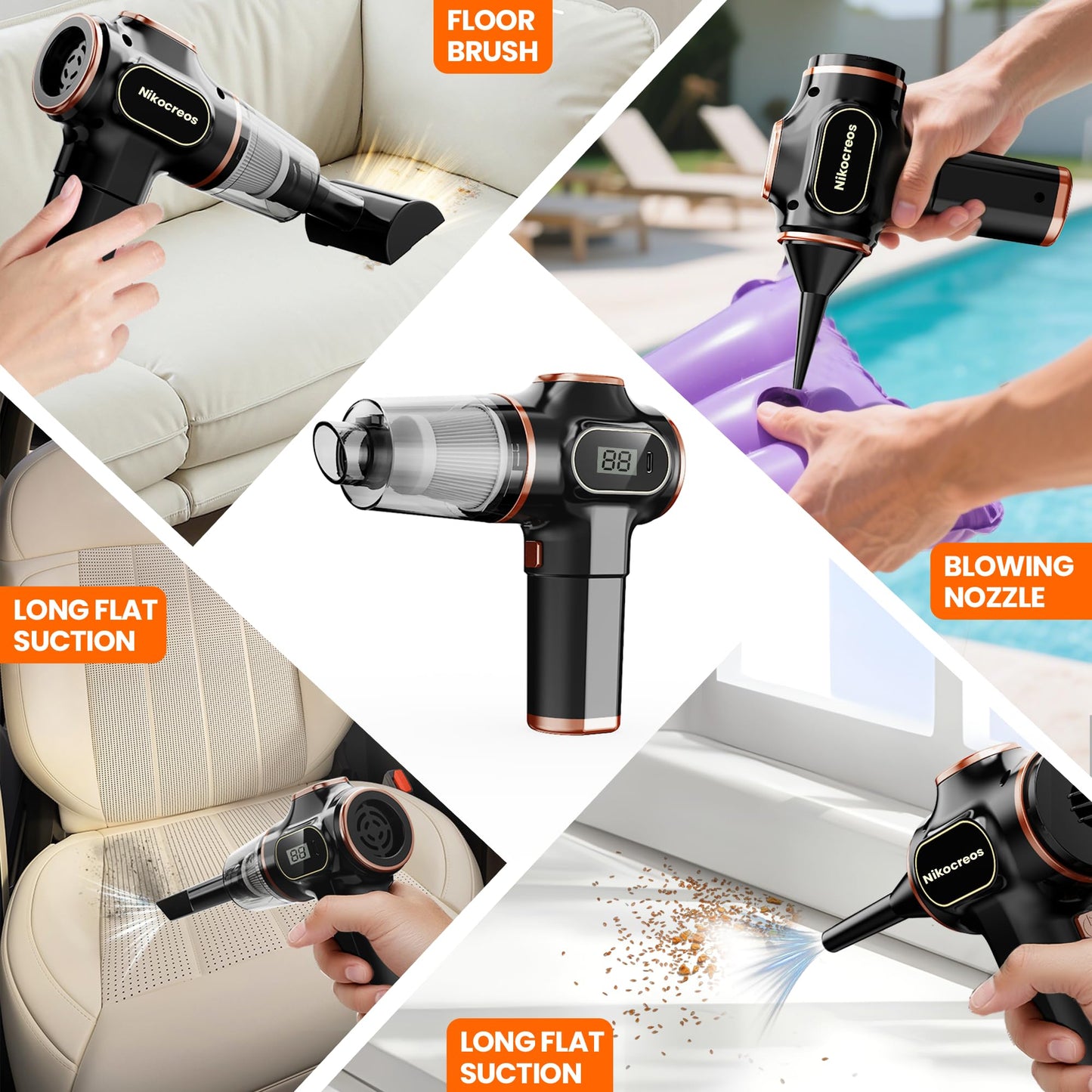 Nikocreos Portable Car Vacuum Cordless Mini Handheld Vacuums Cleaner High Power with LCD Display and Multi-Nozzles, Hand held Cleaners for Car, Home, Office, Sofa, Pet Hair,Keyboard