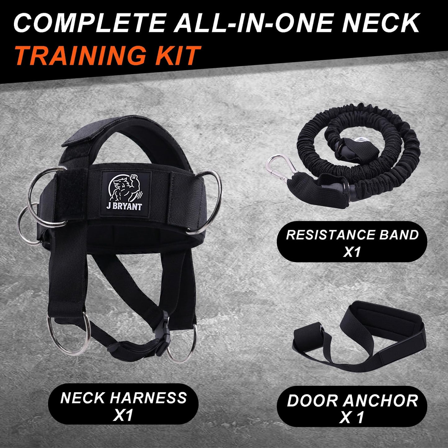 Neck Harness Adjustable Neck Strengthening Kit with Resistance Band & Door Anchor for MMA, Boxing for Weight Lifting, 6 D-Rings Multi-Directional Head Harness with Ear-Free Design