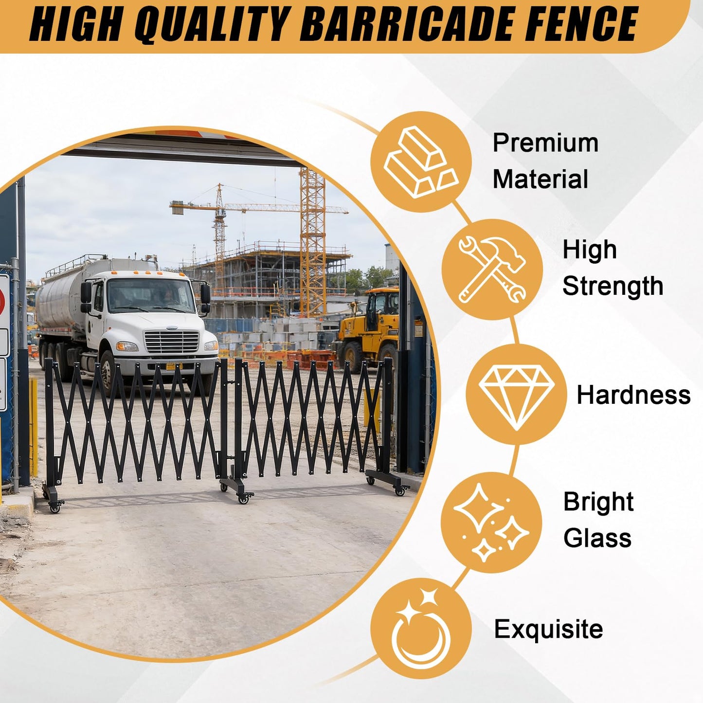 20.5FT Industrial Expandable Barricade, Retractable Metal Safety Gate with Wheels, Adjustable Traffic Fence for Construction Sites, Traffic Control, Warning Lines, Elevators, garages.
