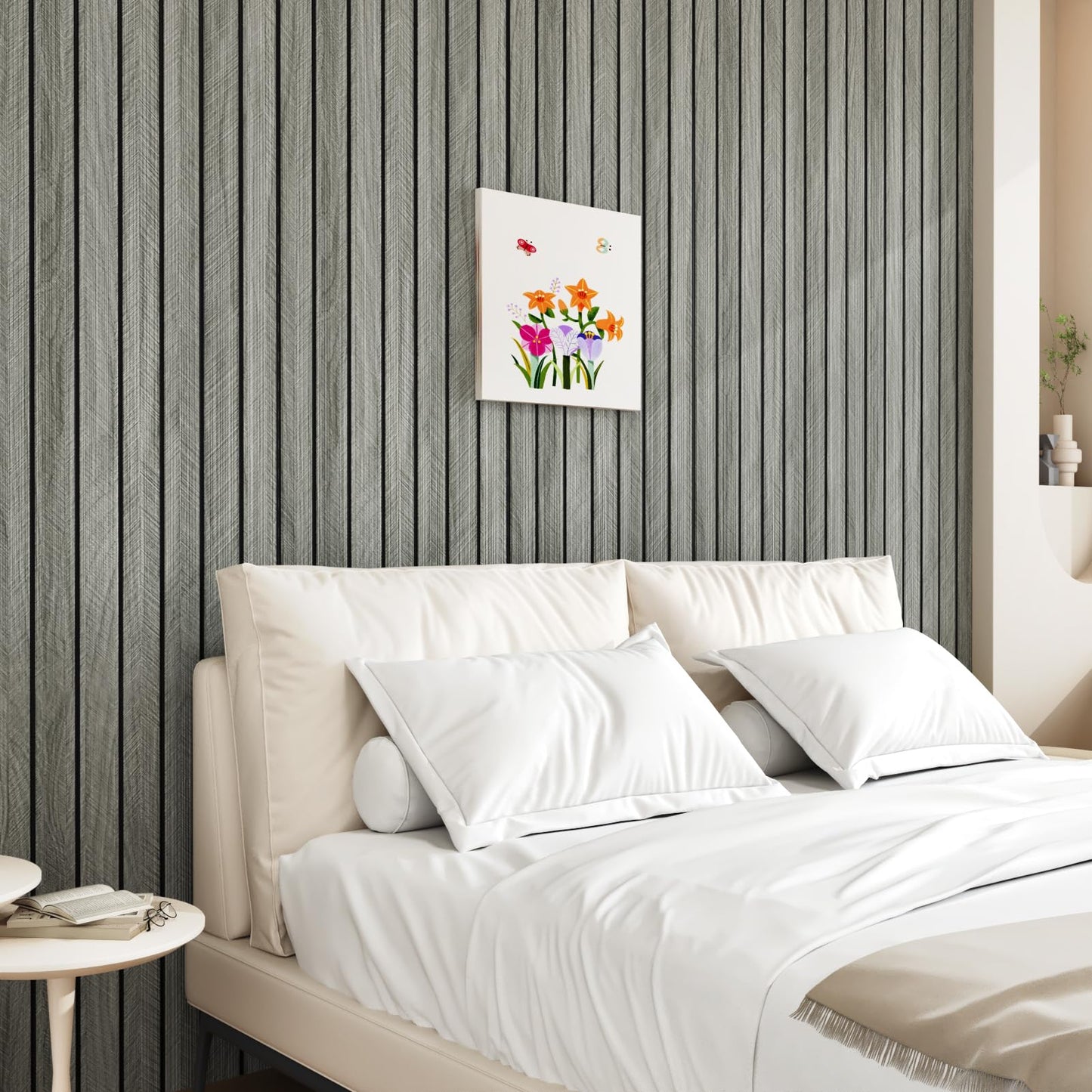 STICKEEP Grey Wood Wall Slat Panels Peel and Stick 3D Fluted Wood Panels for Interior Wall Decor 118" x 11.8" Self Adhesive Acoustic Wooden Paneling for Bedroom Living Room TV Background Kitchen