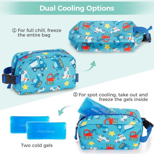 Choco Mocha Snack Bag for Kids Small Cooler Bags Insulated & Freezable Snack Bag For School Toddler Snacks Bag, Car Blue