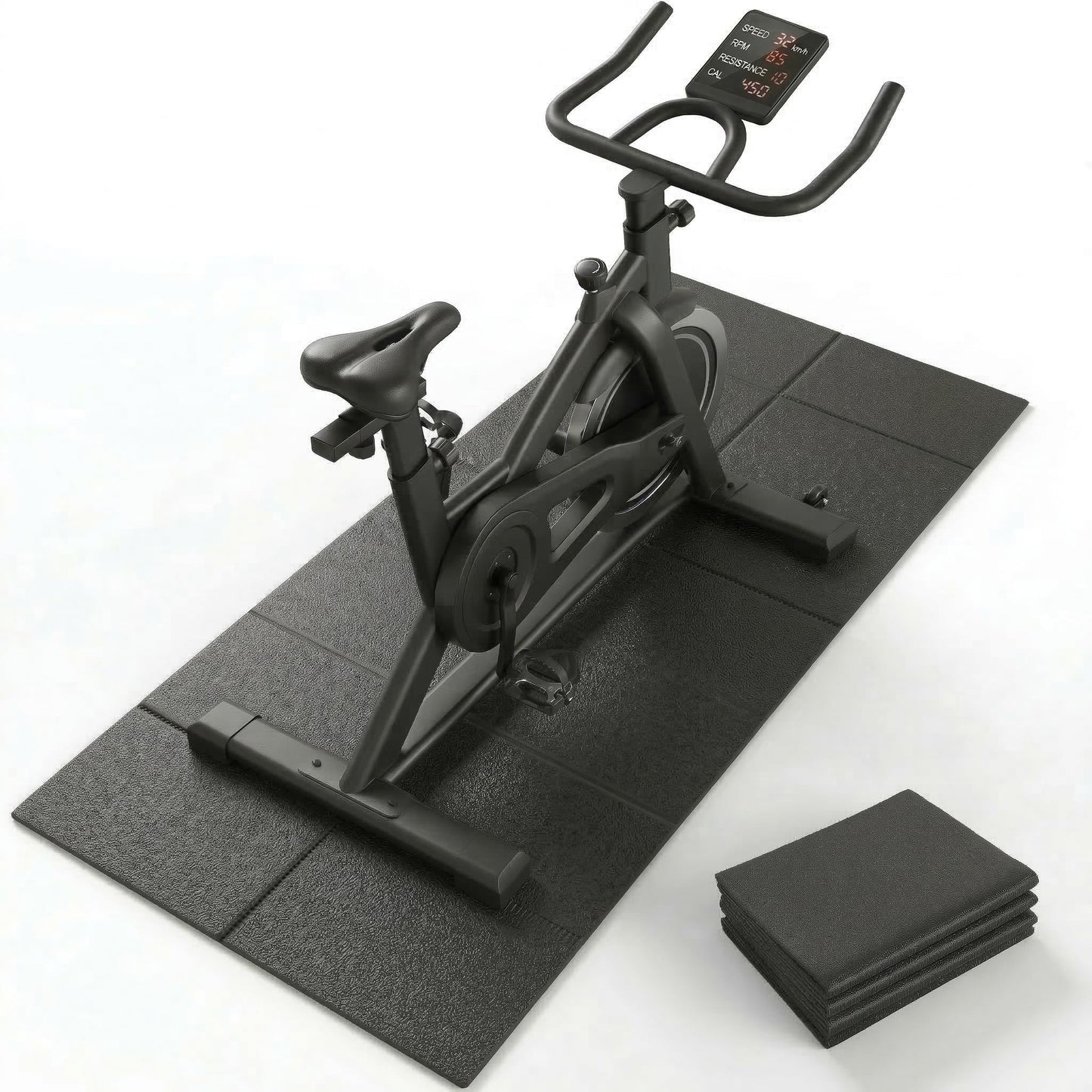 Wimwum Foldable Walking Pad Mat, High-Density PVC Treadmill Mat for Hardwood Floors & Carpet, 55" x 24" Space-Saving Exercise Equipment Mat for Under Desk Bike, Elliptical & Home Gym,Black