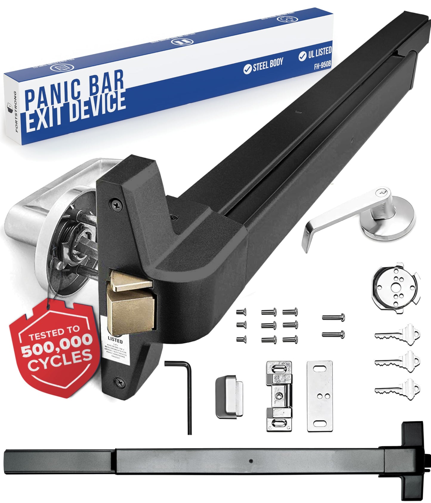 FORTSTRONG Panic Bars for Exit Doors Push Bar Panic Exit Device Commercial Door Push Bar Hardware with Crash Bar Emergency Door Opener Lock Keypad Compatible Heavy Duty - Grade 1 UL & ADA Compliant