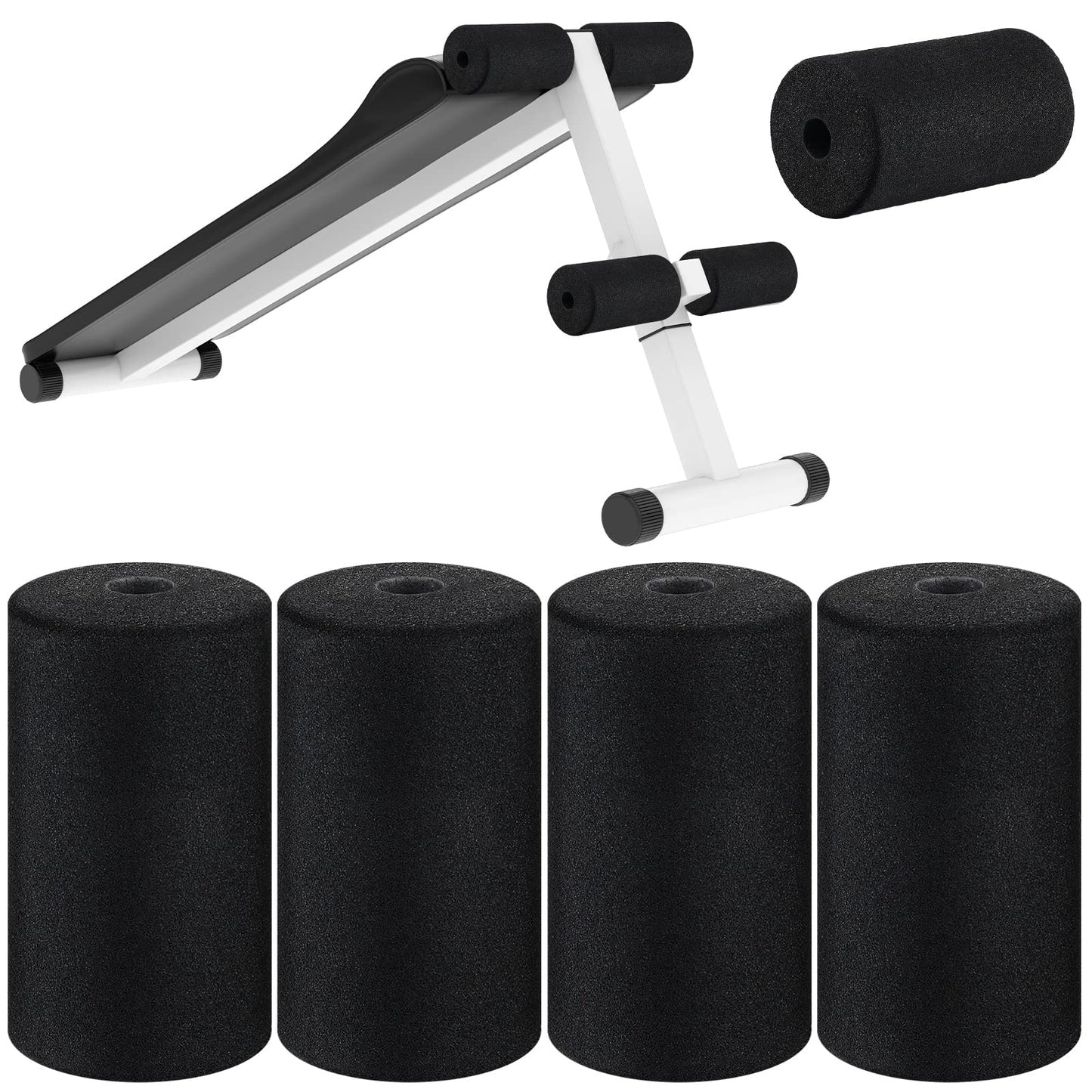 Deekin 4 Pcs Foam Foot Pad Rollers Buffer Tube Cover for Exercise Machine Home Gym Equipment Replacement Pads for Leg Extension Weight Bench Inversion Table(0.87 x 2.56 x 4.53 Inches)