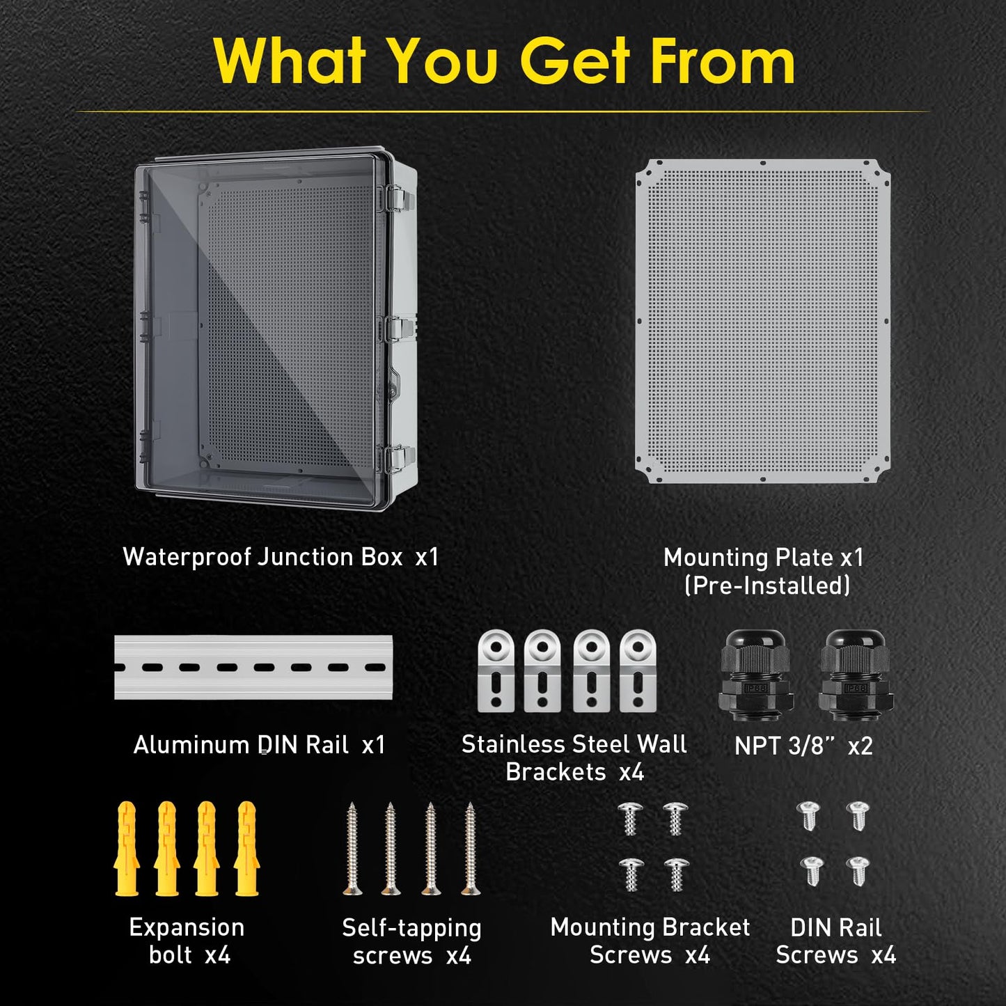 Joisyoya Waterproof Electrical Junction Box Outdoor, IP67 ABS Plastic Weatherproof Electrical Enclosure with Aluminum DIN Rail, Mounting Platem for WiFi Project, Clear (20.1''×16.1''×7.9'')