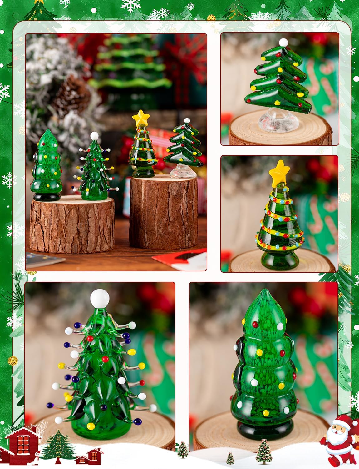 Skiennix Blown Glass Christmas Tree Decor - Mini Figurines for Festive Home Decoration | 4 Pcs Set