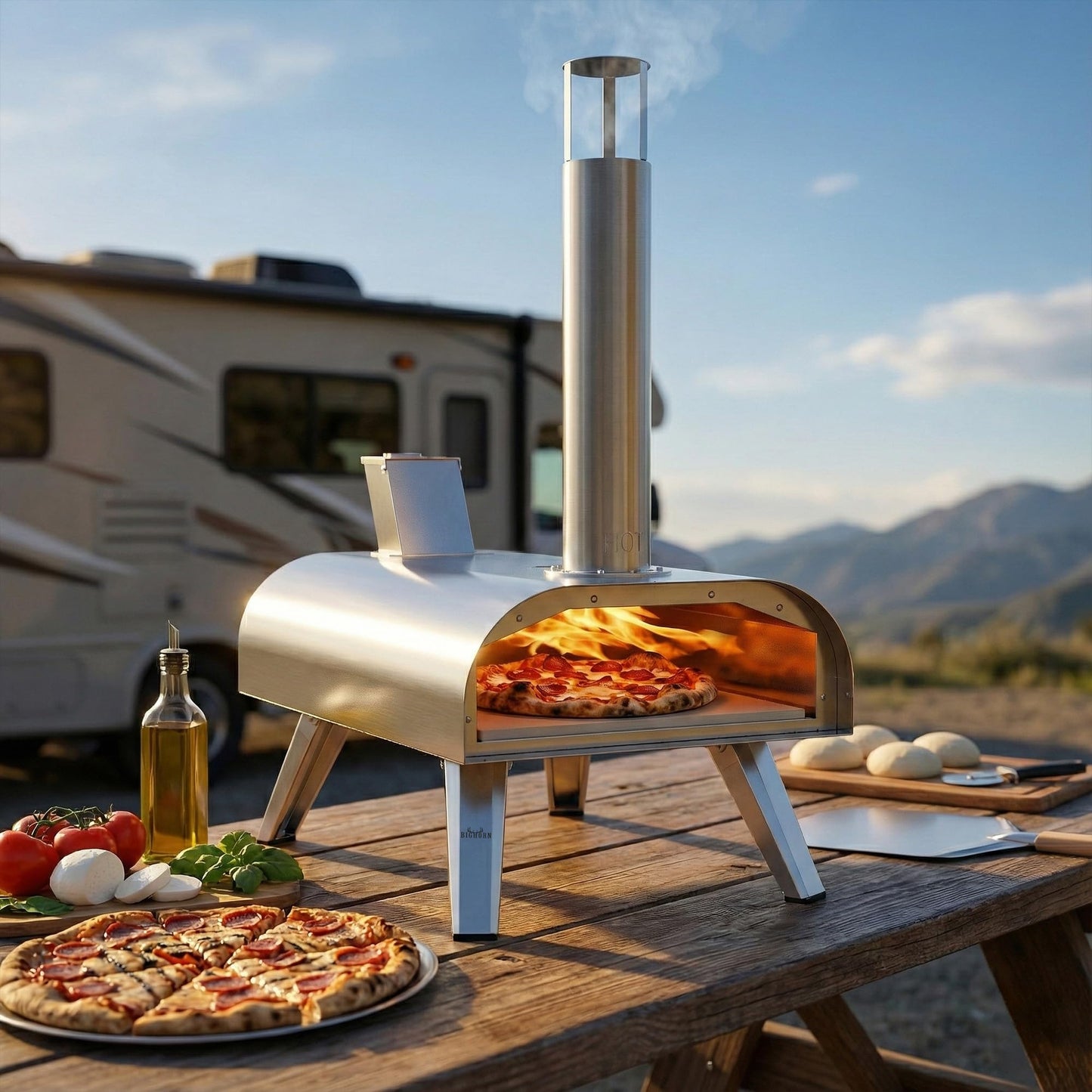 BIG HORN 12" Multi-Fuel Outdoor Pizza Oven Reach up to 1110℉– 3-in-1 Wood, Gas & Electric Compatible (Burners Sold Separately), Pellet Pizza Oven Portable Pizza Maker for Backyard, Camping&Tailgating