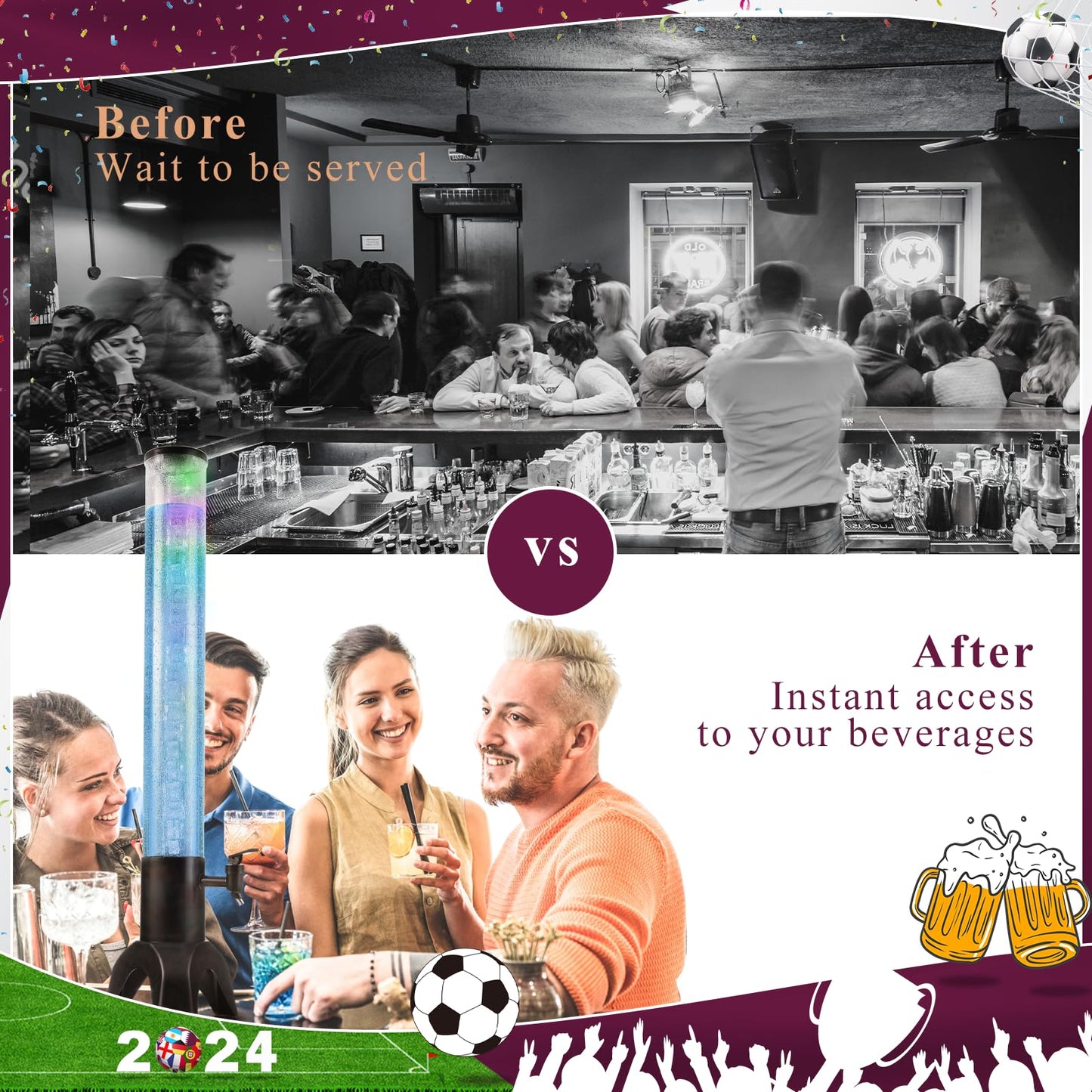 COSYOO 2PCS Drink Tower, 3L Mimosa Tower Dispenser With Ice Tube and Led Light, Tabletop Beer Dispenser 3.17 Qt./100oz, Ideal for Parties Bars Pubs Restaurants