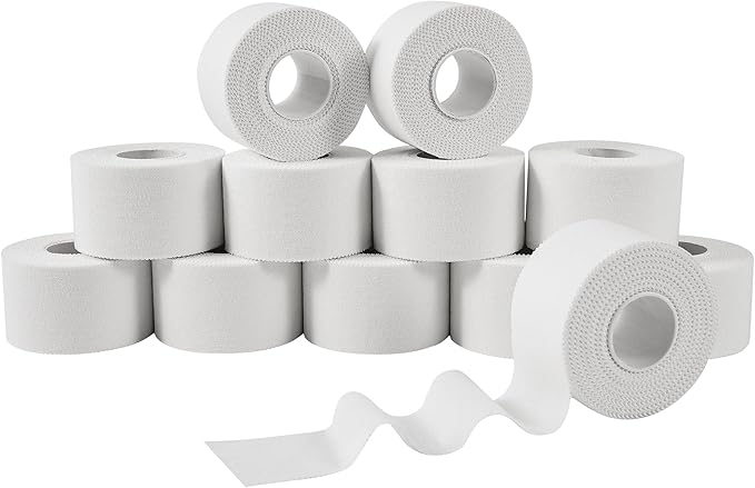 Athletic Tape 1.5in x 33ft (12 Pack Bulk) - No Residue Easy Tear White Sports Tape for Ankle & Wrist Support | Strong Zinc Oxide Tape for Athletes, Gymnastics, Training, First Aid Use