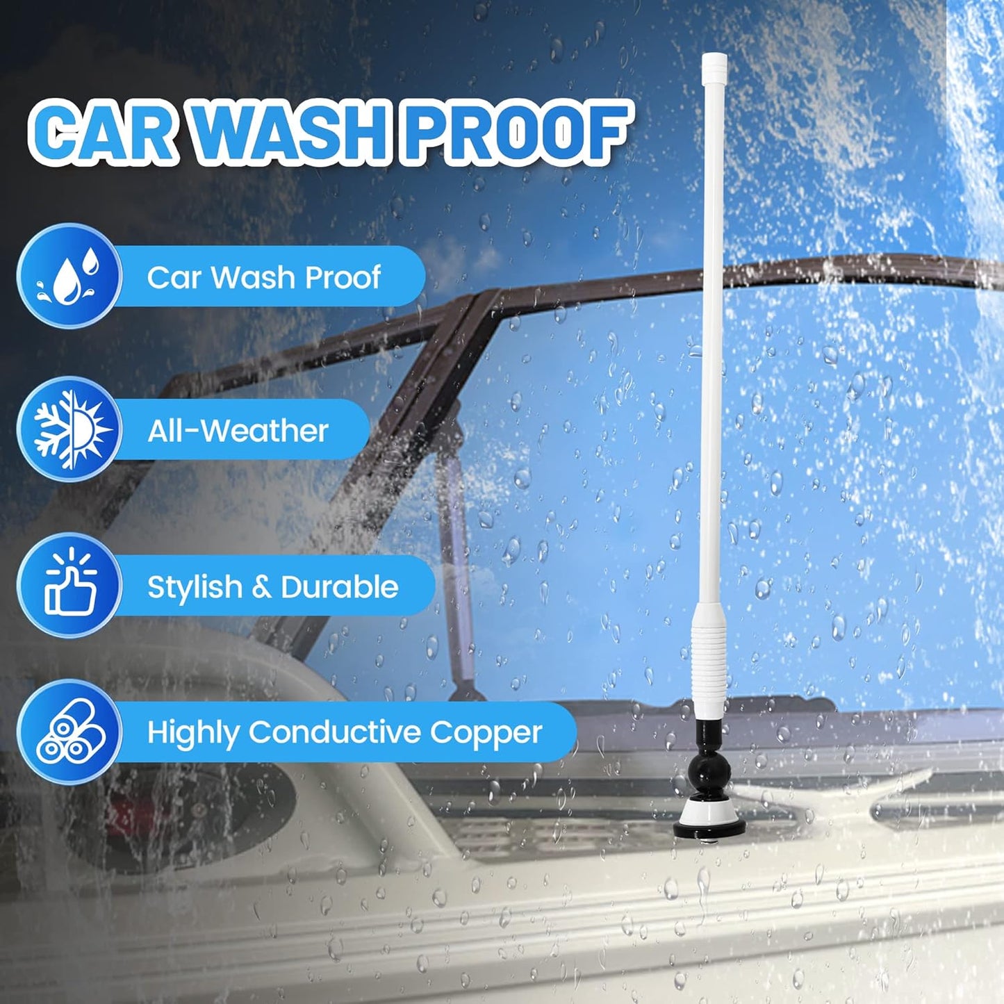 Anina 16 Inch Marine Trailer RV Radio Antenna Rubber Flexible Aerial Mast for Car Truck Boat ATV UTV Caravan Motorhome
