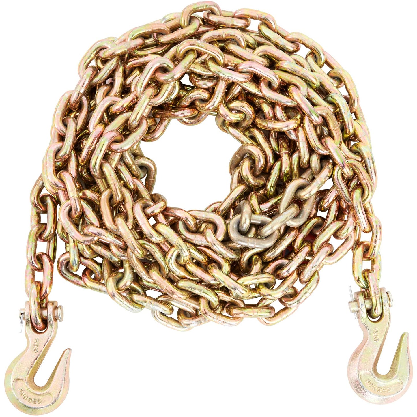 VEVOR 7100 LBS Transport Binder Chain, 3/8"x20' G80 Tow Chain with Grab Hooks, Galvanized Manganese Steel, DOT Certified, 2 Pack for Dock Factory Construction Site