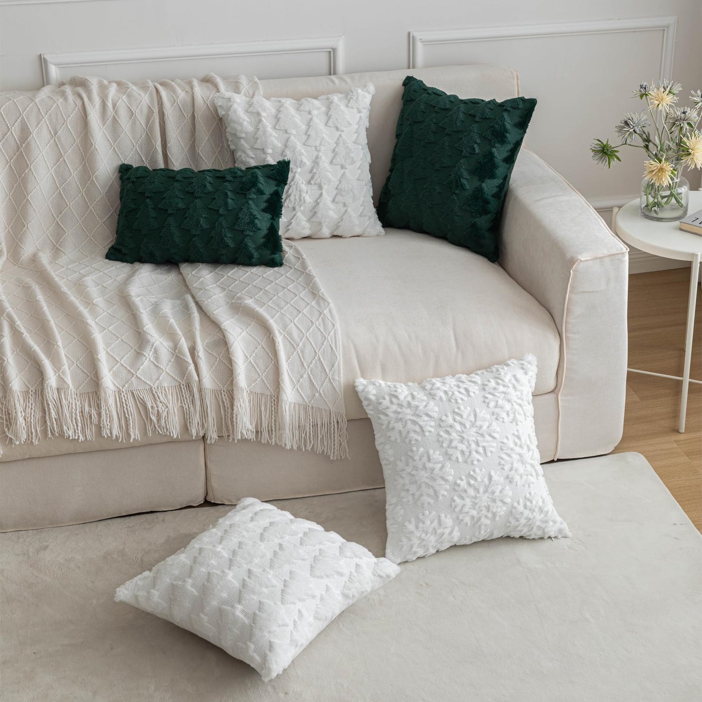 SHITURRE Christmas Tree Decorative Throw Pillow Covers Set of 2 Packs, Soft Fluffy Pillowcases for Home Décor, Boho Pillow Covers for Couch Bedroom(Green-Tree, 20"x20")