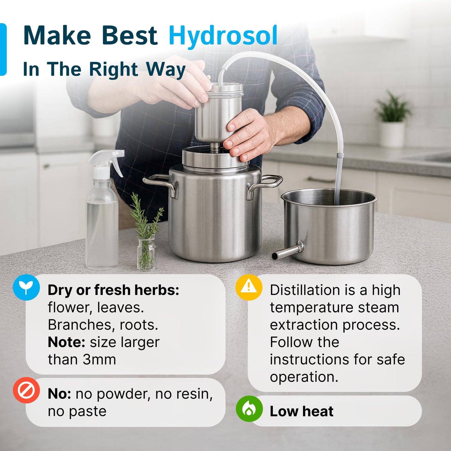 LETIME Hydrosol Maker, Steam Distillation Equipment for Making Hydrosol and Essential Oil, KD5 Stainless Steel Hydrosol Distiller, Plug and Play Distillation Kit, Portable Hydrosol Machine