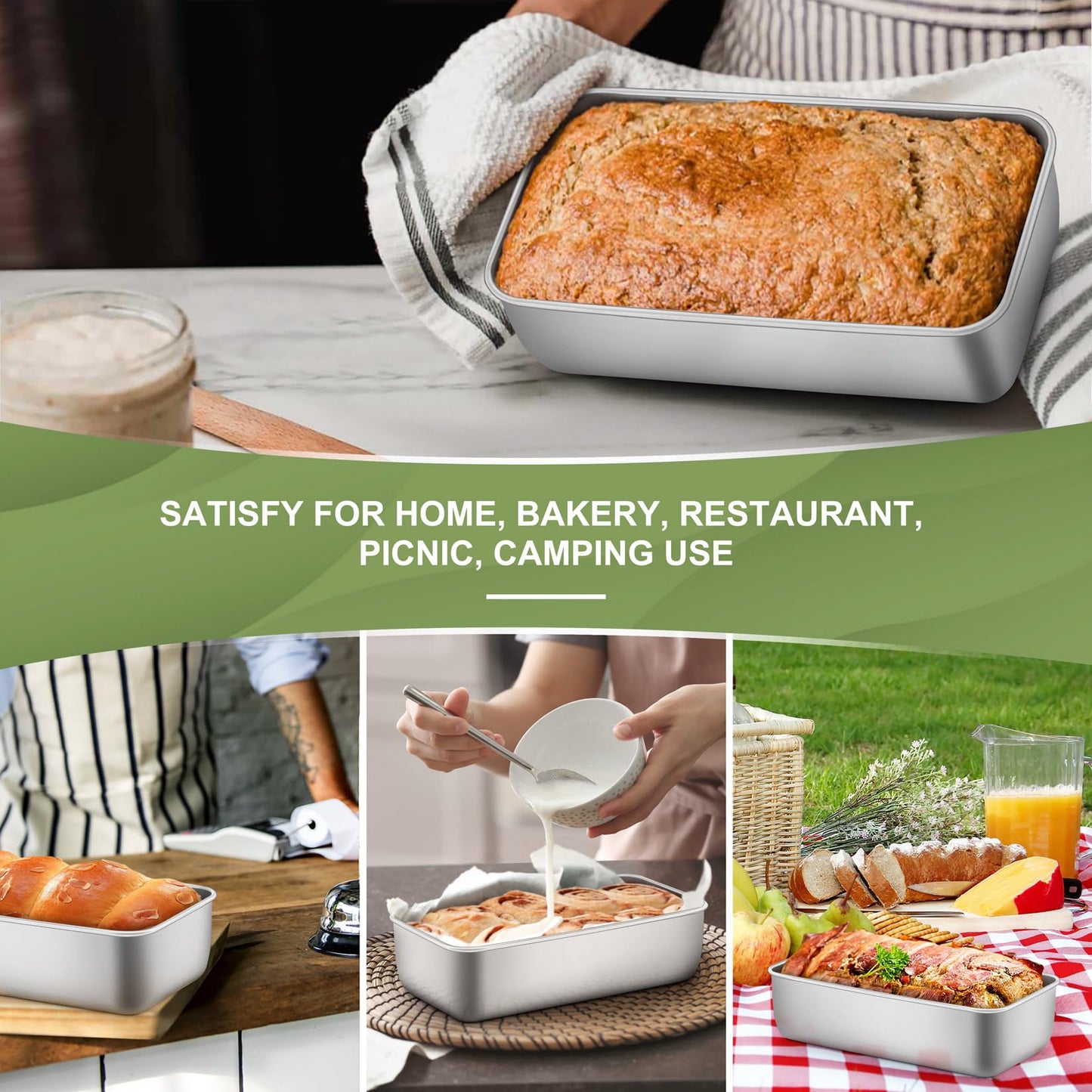 P&P CHEF Loaf Pan Set, 9 x 5 Inch Bread Pans, Stainless Steel Loaf Toast Baking Pans For Bread Meatloaf Lasagna Cake, Healthy & Non Toxic, Oven Safe& Easy Clean, (Silver, 20Pcs)