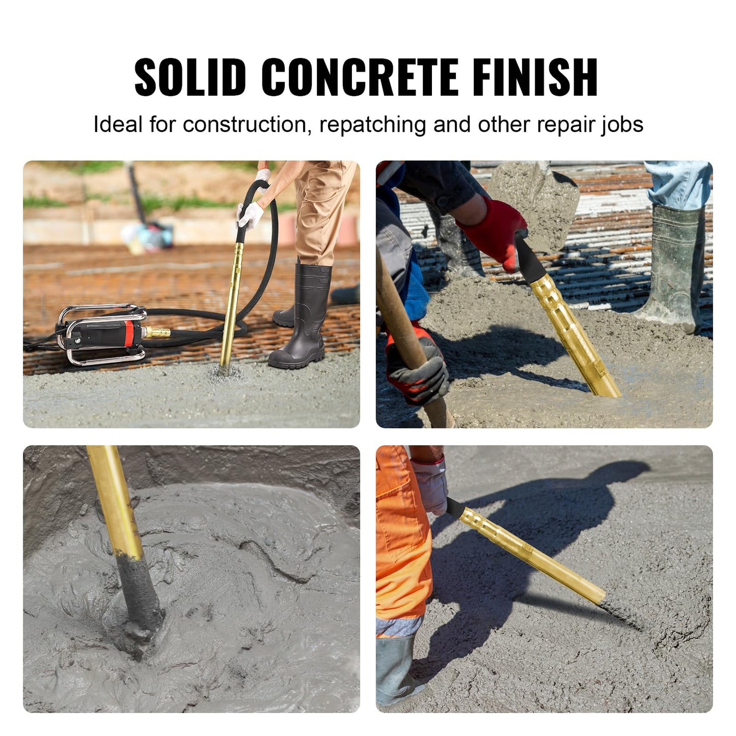 VEVOR Concrete Vibrator, 1300W Power, 16000 Vibrations Per Minute, Durable 2HP Copper Engine, Portable for Construction, Comes with 14.75ft Shaft, Ideal for Removing Air Pockets & Smoothing