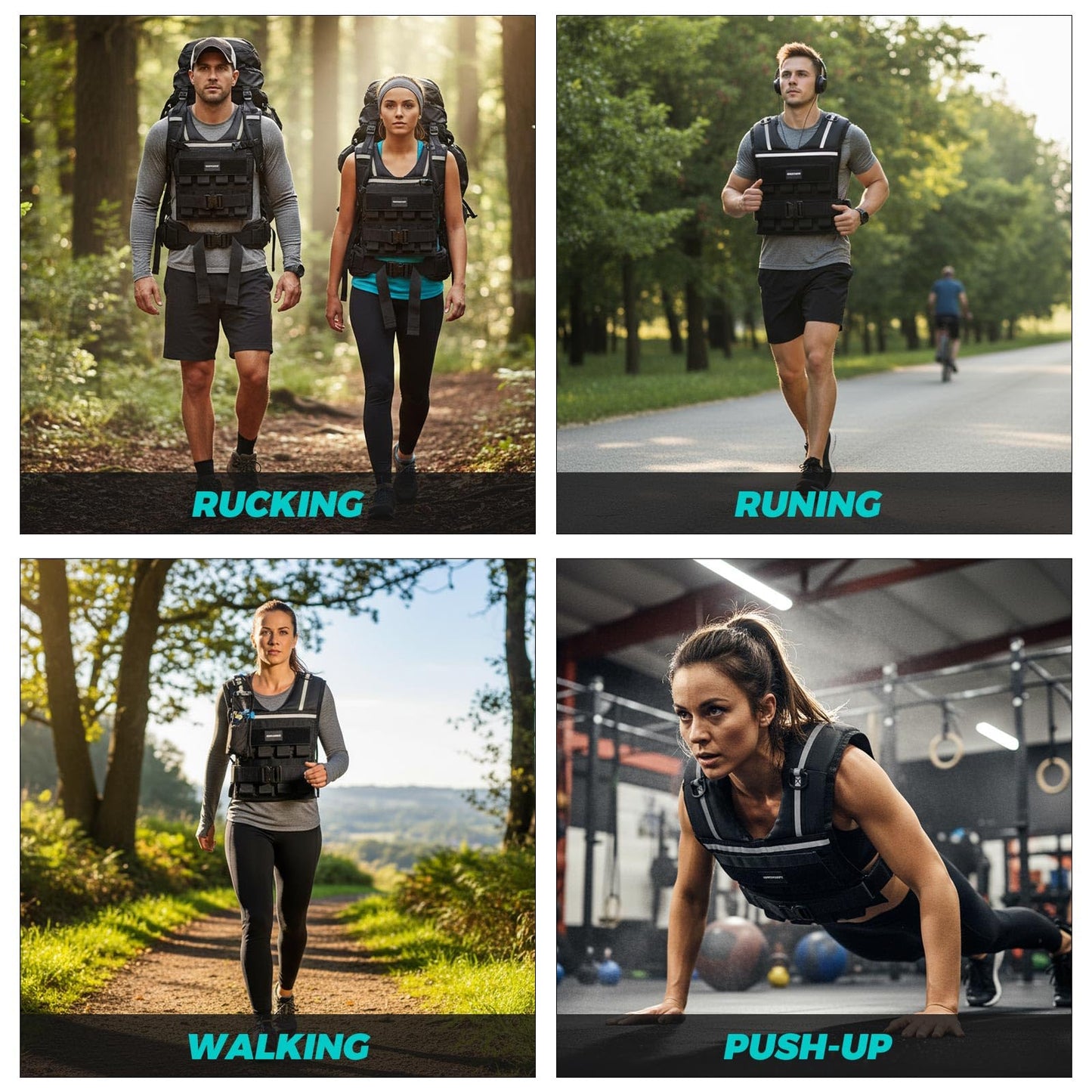 35lb/45lb Weighted Vest Men , Adjustable Rucking Vests for Walking with Reflective Stripe, 1.2" Ultra Thick Shoulder Padding Strength Training Workout Vest for Running GYM Home, Detachable Iron Weights