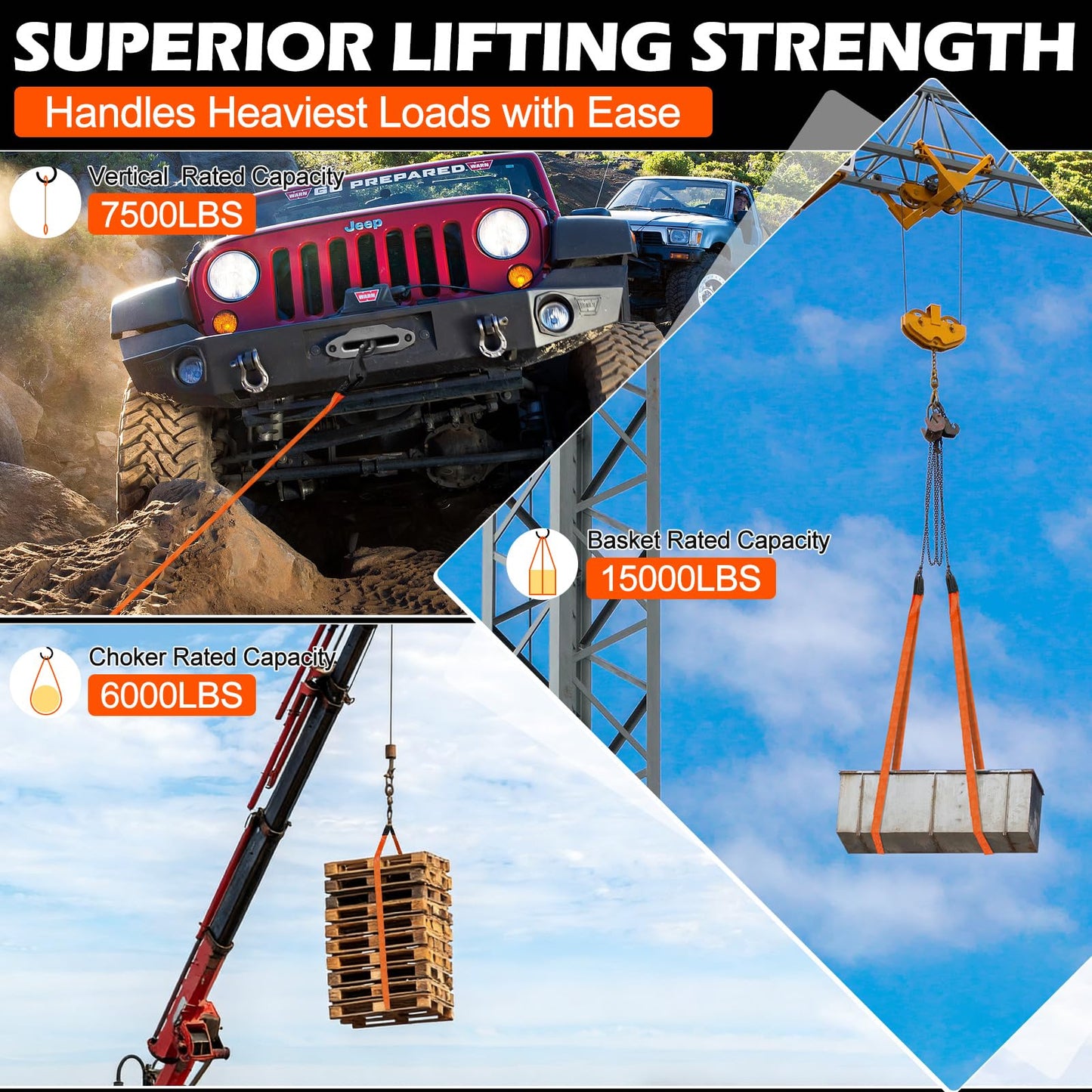 Lifting Straps 10' x 2", 15000 LBS Heavy Duty Lifting Sling Strap Tree Saver Recovery Straps, 2 Pack Webbing Rigging Sling for Trailer, Hoist, Truck, RV,Vehicle, Construction & Boat