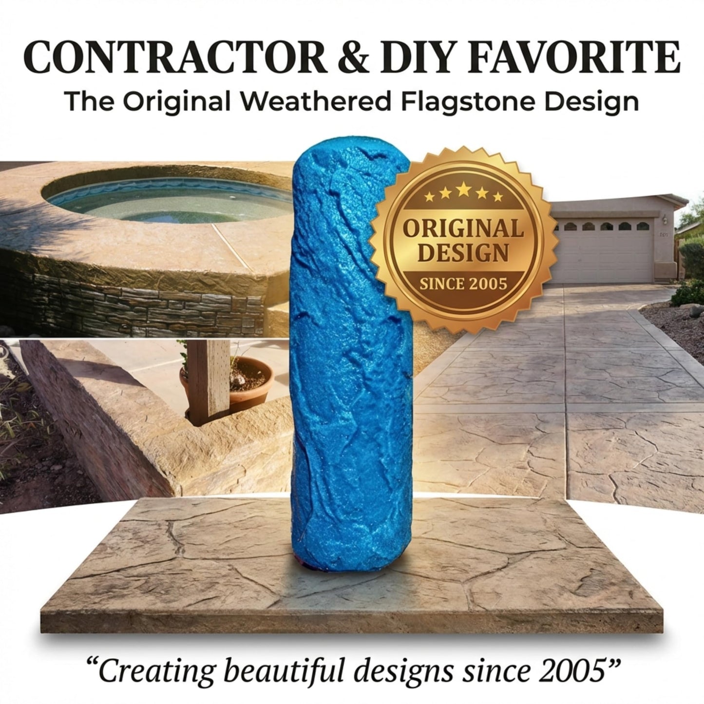 The Original Weathered Flagstone, Concrete Roller Stamp, Stone Texture Roller, Concrete Roller Stamp, and Masonry Form, for decorative concrete patios, driveways, walkways, water features, etc. by SBC