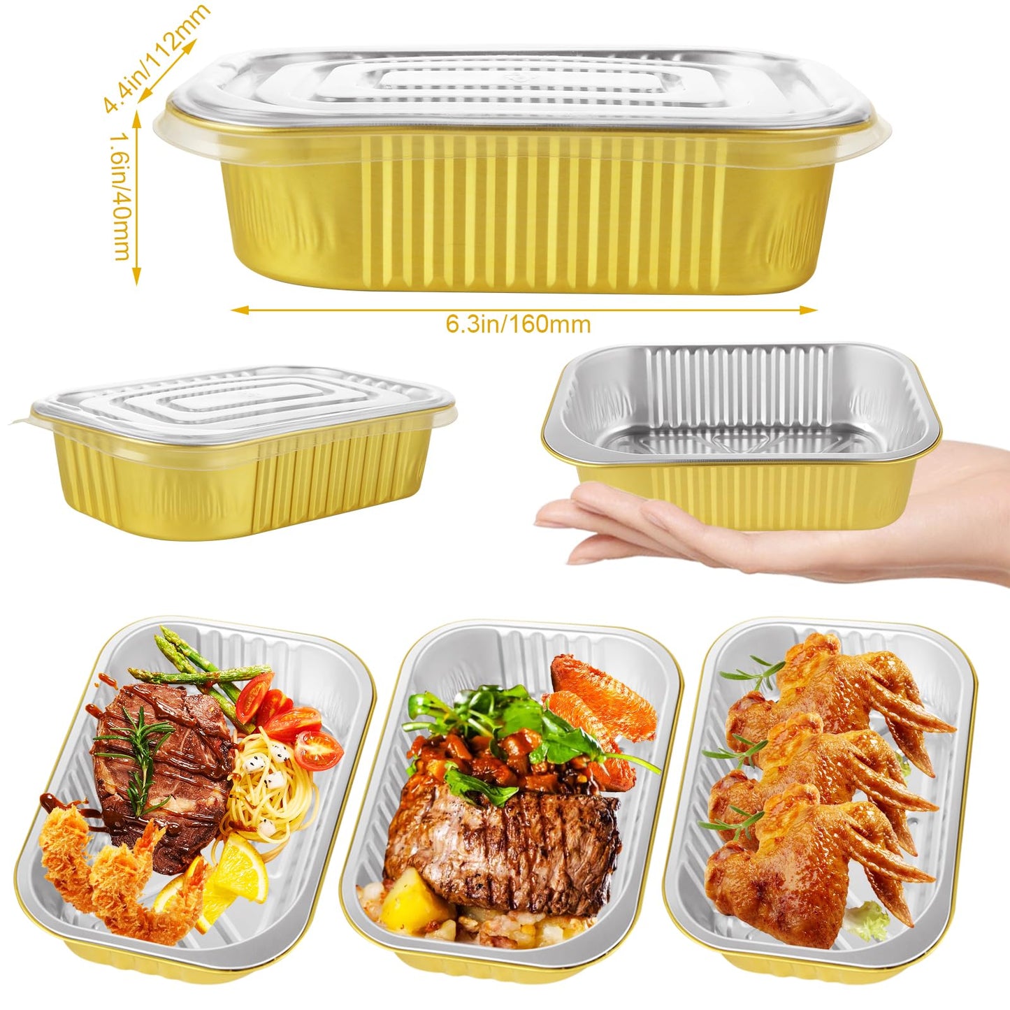 MIVIDE 100 Pack 1LB Small Aluminum Pans With Lids, 6.3"×4.4" Heavy Duty Aluminum foil Pans, 16oz Foil Food Containers with Lids, Disposable Foil Loaf Cake Pans for Baking, Meal Prep and Takeout