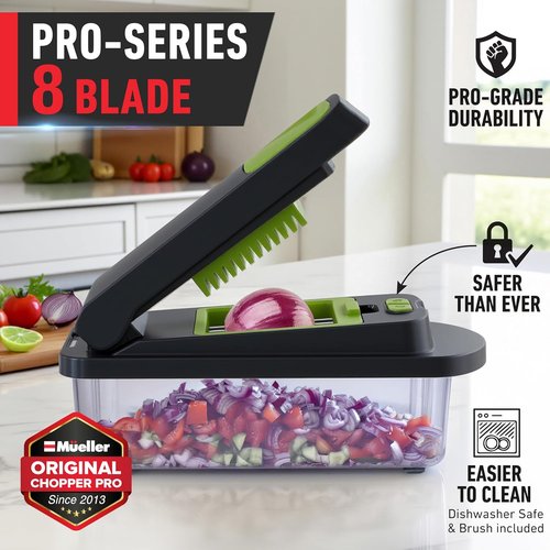 Mueller Pro-Series 10-in-1 Vegetable Chopper - 8 Blades for Efficient Cutting & Dicing | Gray/Green
