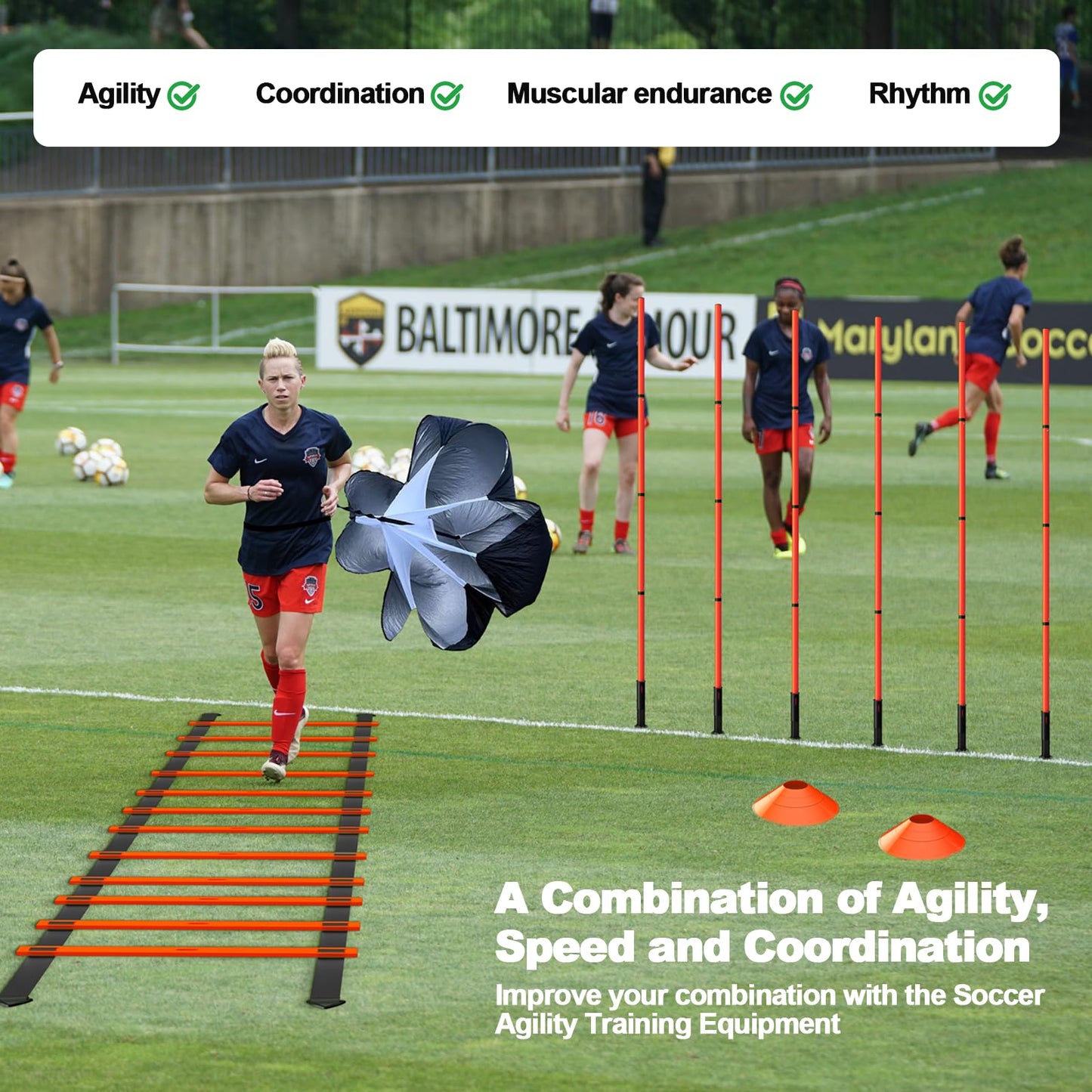 Supvision 24Pcs Soccer Agility Training Equipment Set Ultimate AgilityPoles Cones Ladder More for Quick Assembly and Easy Portability Suitable for All Skill Levels Enhance Speed Orange