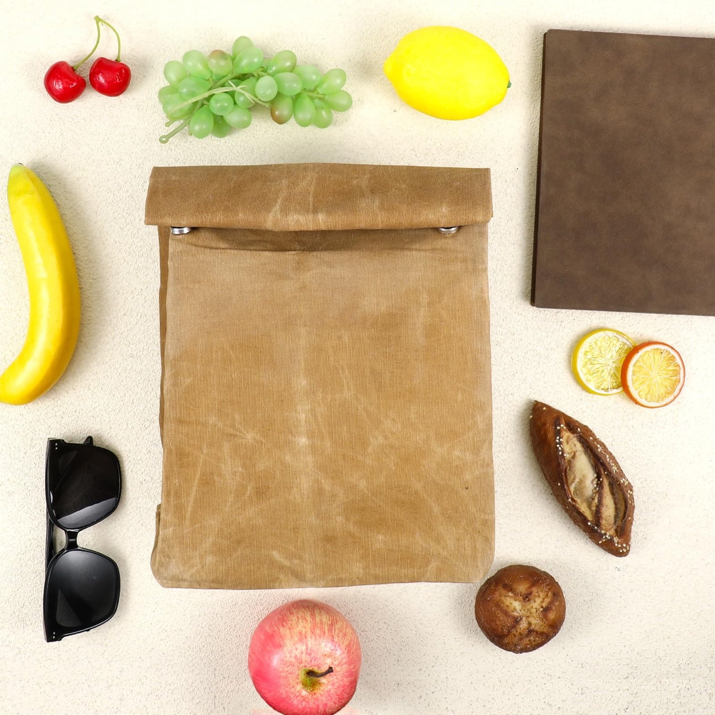 Alrhso Waxed Canvas Lunch Bag Brown Paper Lunch Bag for Men Women Lunchbox Reusable Lunch-Sacks Styled Lunchbag for Work, Office, Picnic