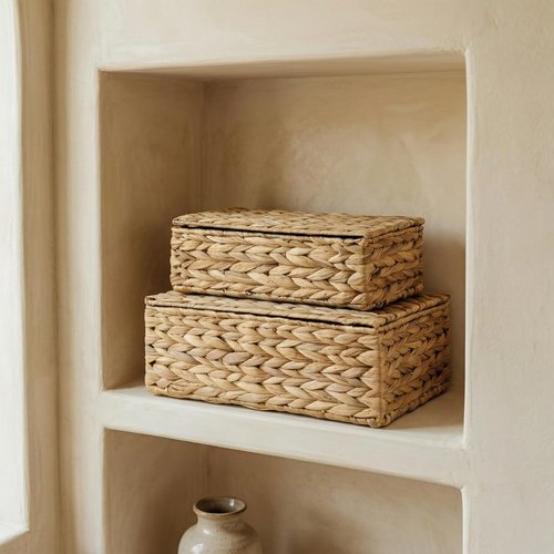 Decorative Storage Boxes - Set of 2 Stylish Wicker Organizer Bins for Home Decor | Safely Store Photos & Keepsakes