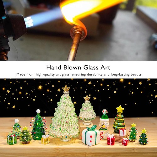 HDCRYSTALGIFTS Mini Blown Glass Christmas Figurines - Set of 4 Festive Ornaments for Holiday Decor