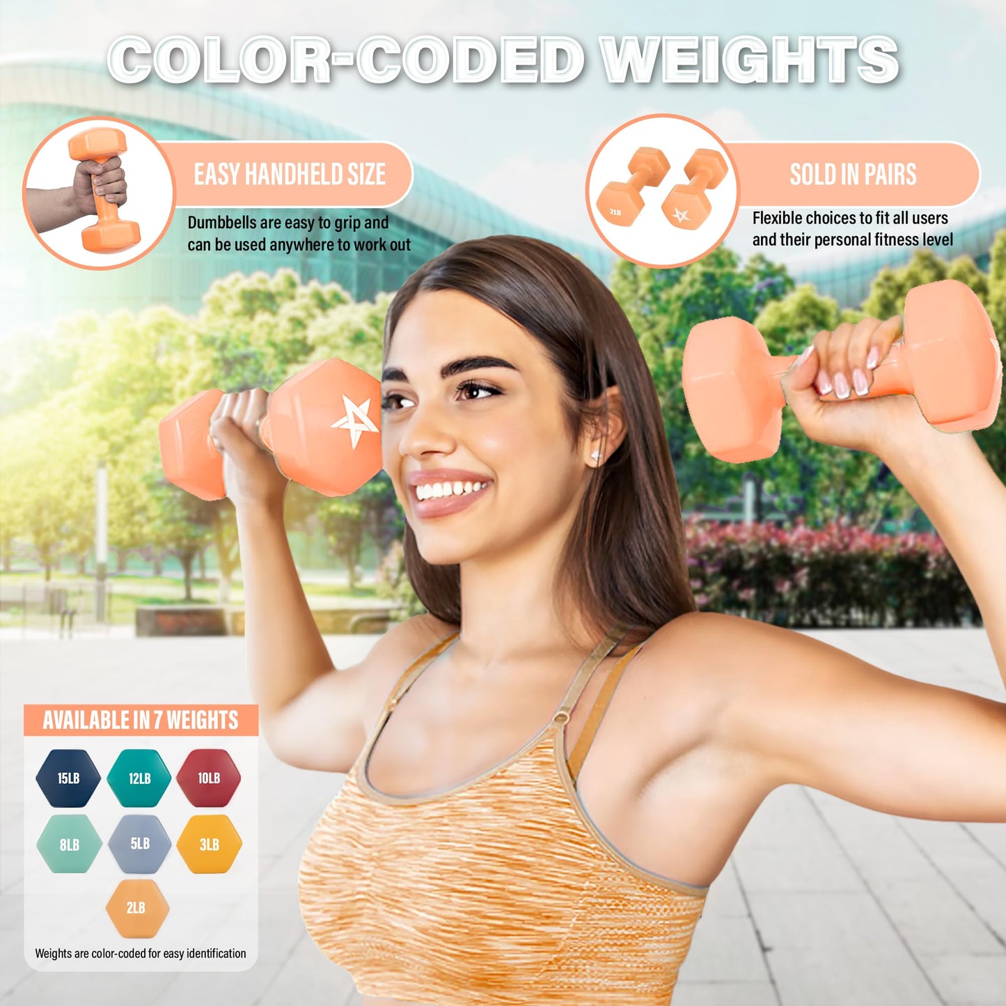 Yes4All Dumbbell Vinyl Coated - 2 lbs - Peach Puzz - Pair