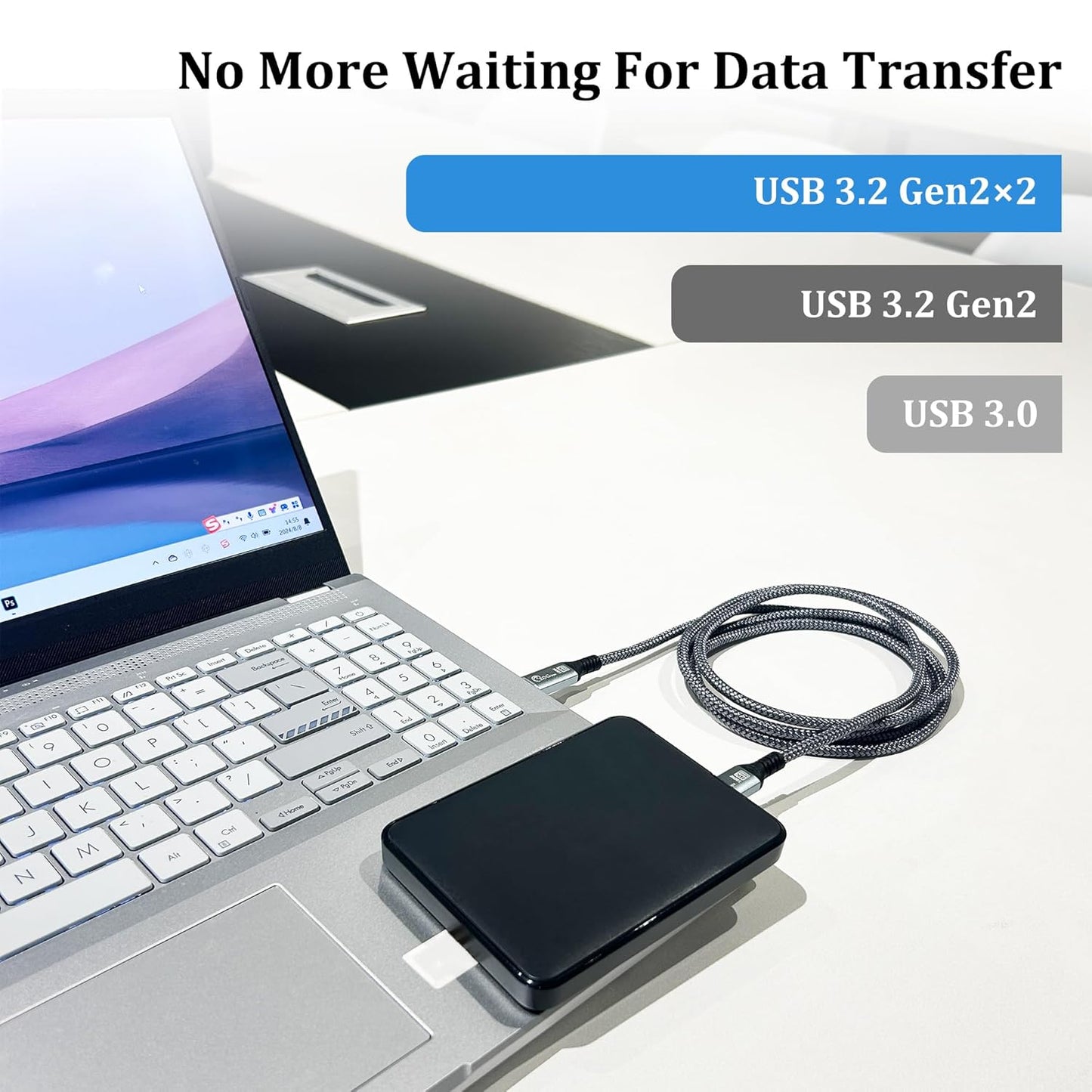 1FT, 3.2 2X2 8K 20Gbps 100W 15/16 1FT) Tan QY USB C Cable USB C Gen Cable, Monitor Video Output, High Speed Data