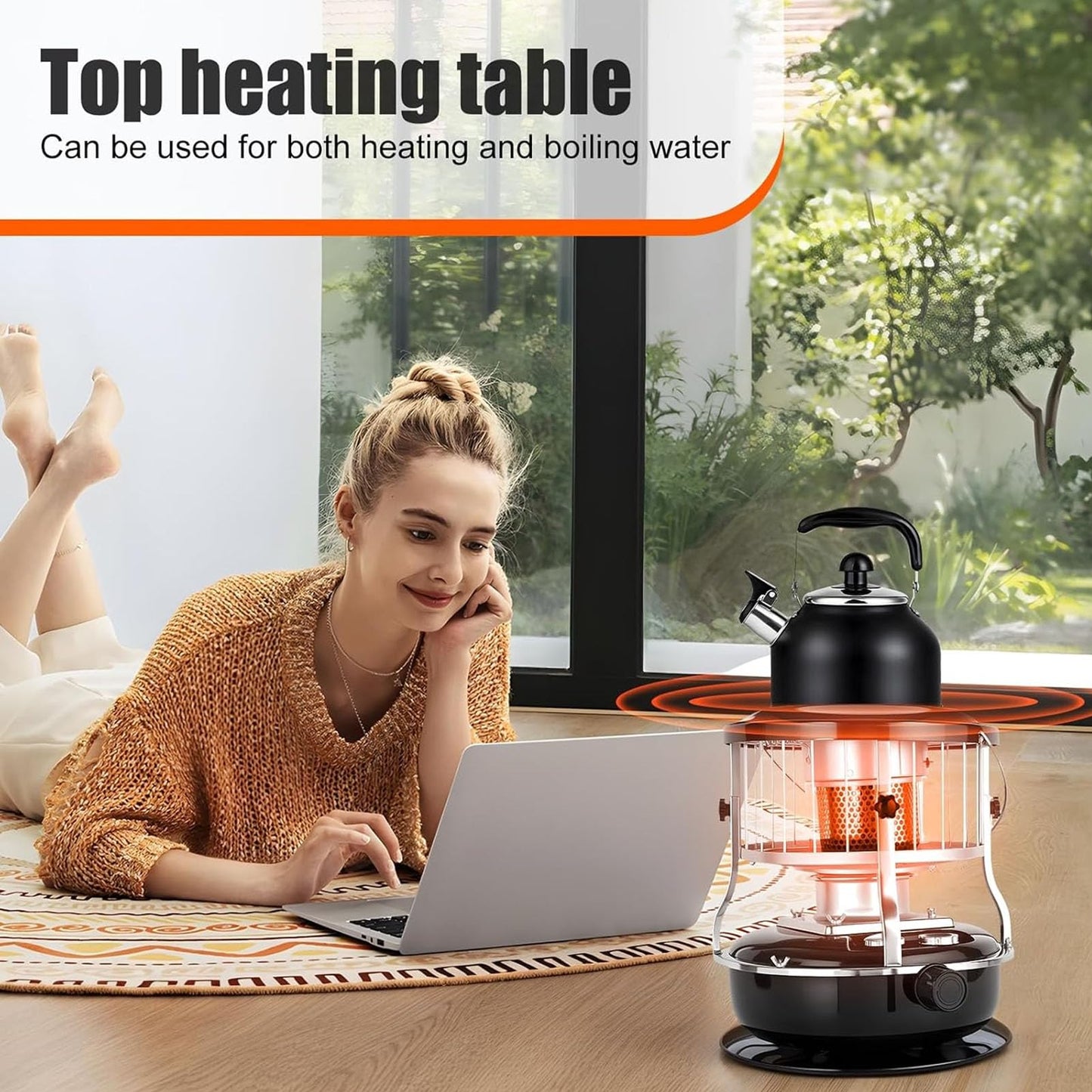 Portable Kerosene Heater, 9000 BTU Radiant Space Heater Adjustable Height Non Electric Indoor Heater with 4.6L Fuel Tank, for Garage Camping