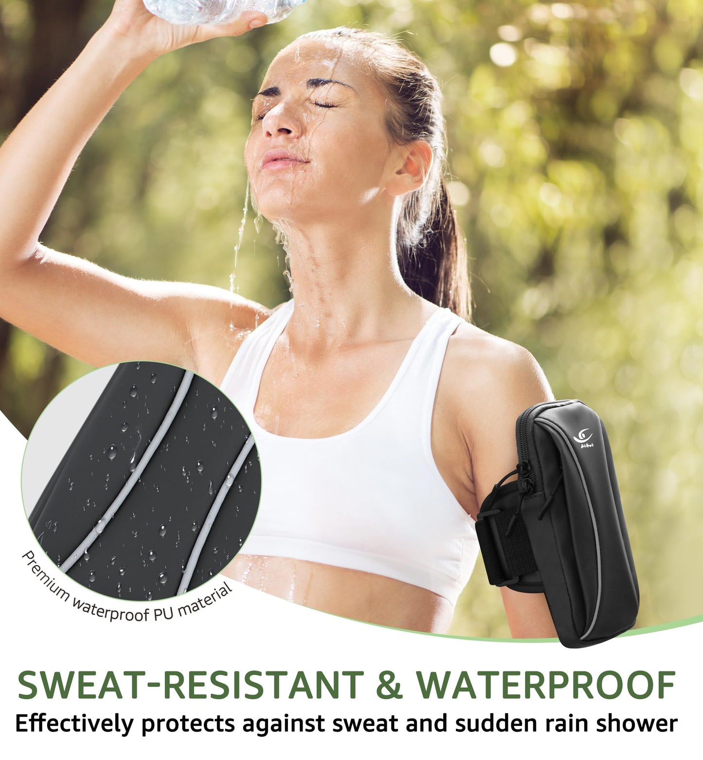 HiRui Arm Bag & Wrist Bag Phone Holder, Sports Running Armband for Gym, Cycling & Workout, Compatible with iPhone 17/16/15 Series, Samsung Galaxy & More, Reflective, Adjustable, Secure Fit (Black)