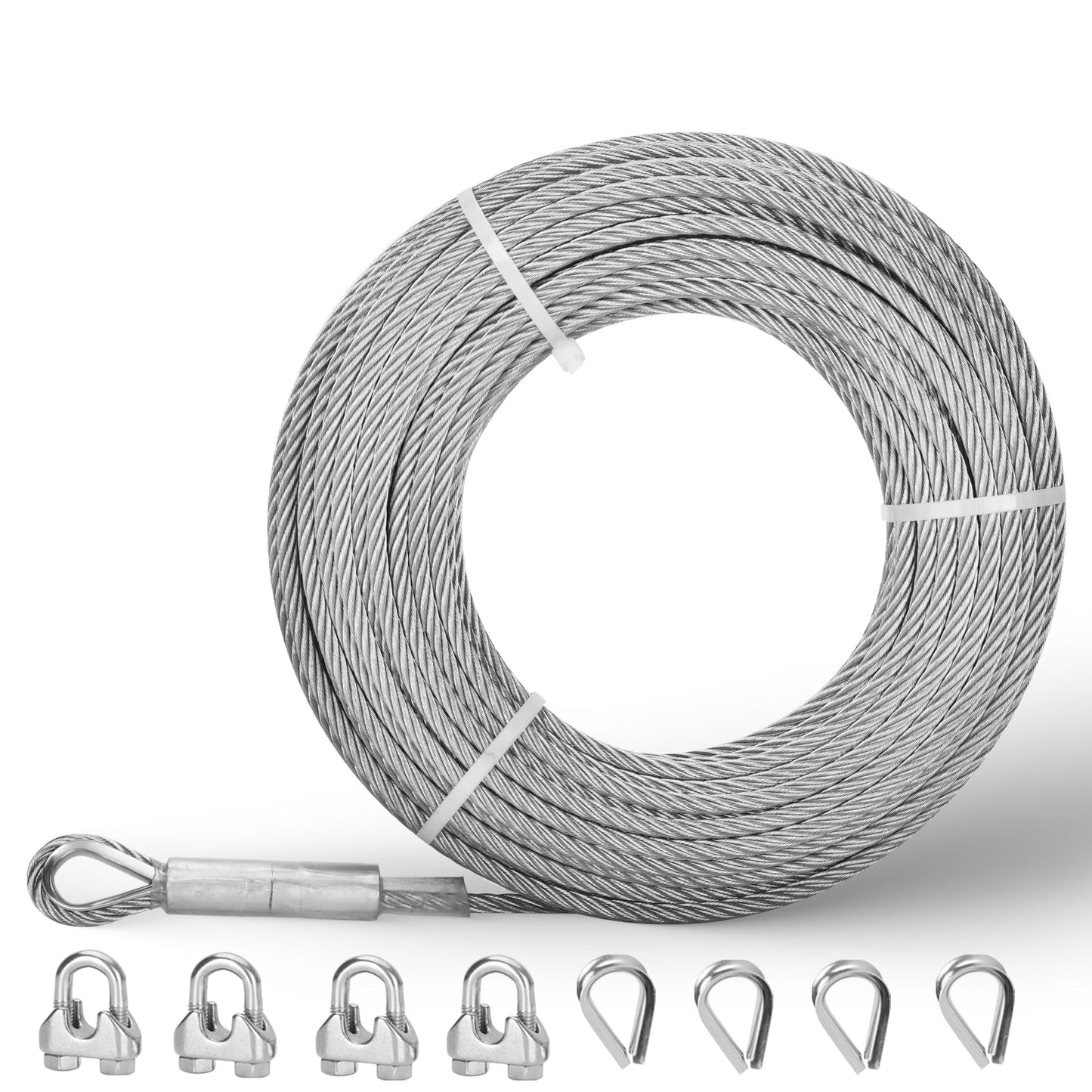 Mariocsa 1/2" Stainless Steel Cable 75FT, 7x19 Strands Wire Rope Cable with 23000 lbs Breaking Strength, Stainless Steel Wire Rope with M12 Clips Clamp and Thimbles for Boat Lift Cable, Winch Cable
