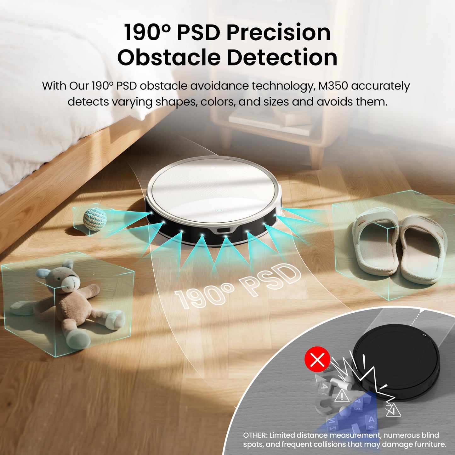 Lefant M350 Robot Vacuum and Mop Combo, 75-Day Self-Emptying, 190° PSD Obstacle Avoidance,6000Pa Suction，Quiet,Smart Navigation,Self-Charging, for Hard Floor, Carpet, Pet Hair,150 Min Runtime.White