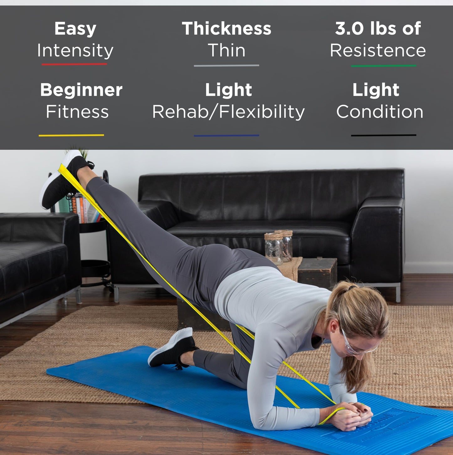 THERABAND Resistance Bands Set, Beginner Kit, Yellow, Red, Green, Non-Latex Elastic Bands for Exercise & Physical Therapy, Strength Training for Upper & Lower Body Fitness