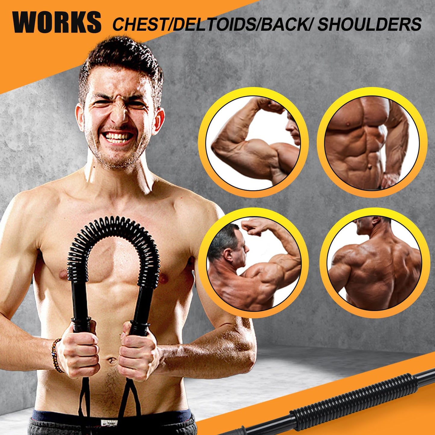 CALCHELE Power Twister Bar - Upper Body Exercise for Chest arm Workout Equipment, Strengthening Your Chest Workout, Shoulders,Biceps, Arms, Forearm Strengthener 20-66 LBS