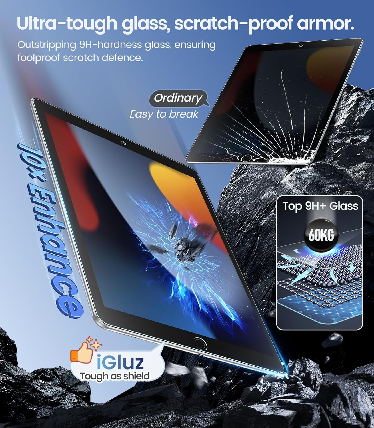 2 Pack 10.2-inch(9th/8th/7th 9H+ Box[12FT iGluz for iPad Gen.) Tempered Glass Screen Protector with Easy-Install