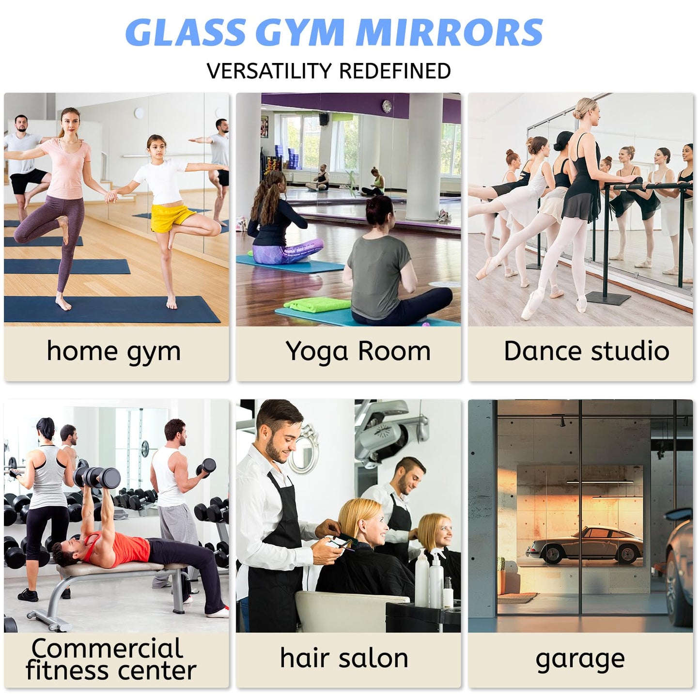 BOOLUU 2 PCS Tempered Glass Home Gym Mirror 48 x 24 Inch (Each), Full Length Wall Mounted & Frameless Full Mirror for Gym, Yoga Studio, Dancing Studio