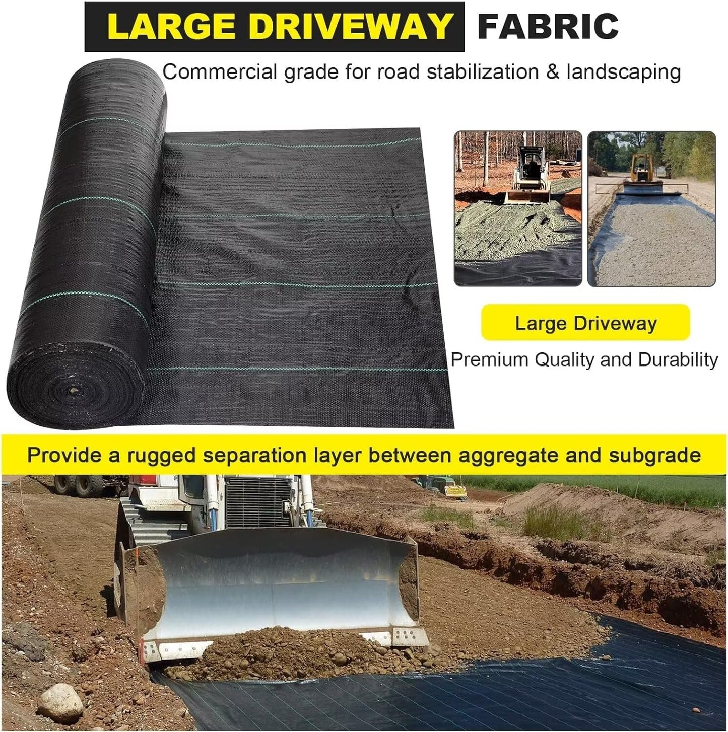 Driveway Fabric 13x115ft - Commercial Weed Barrier, Heavy Duty 3.5OZ Landscape Fabric for Road, French Drain, Erosion Control, and Construction Projects