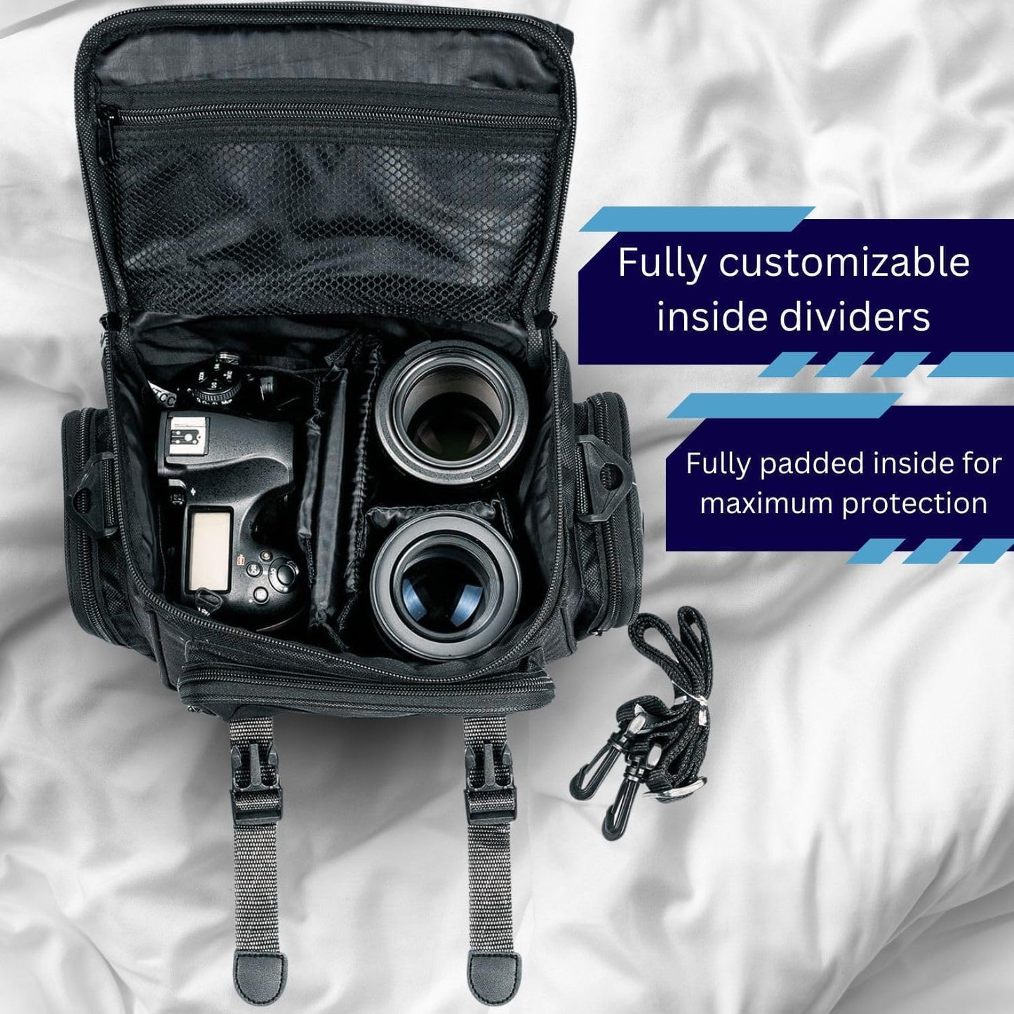 eCostConnection Extra Large Camera Bag Fully Padded Gadget Case with Dual Buckles for Sony,Nikon, Canon, Olympus