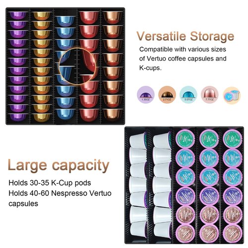 gianotter Crystal Tempered Glass Vertuo Pod Holder Drawer, Compatible with Nespresso Vertuo Capsules, Compatible with 40 Large or 60 Small Nespresso Capsule Organizer (transparent)