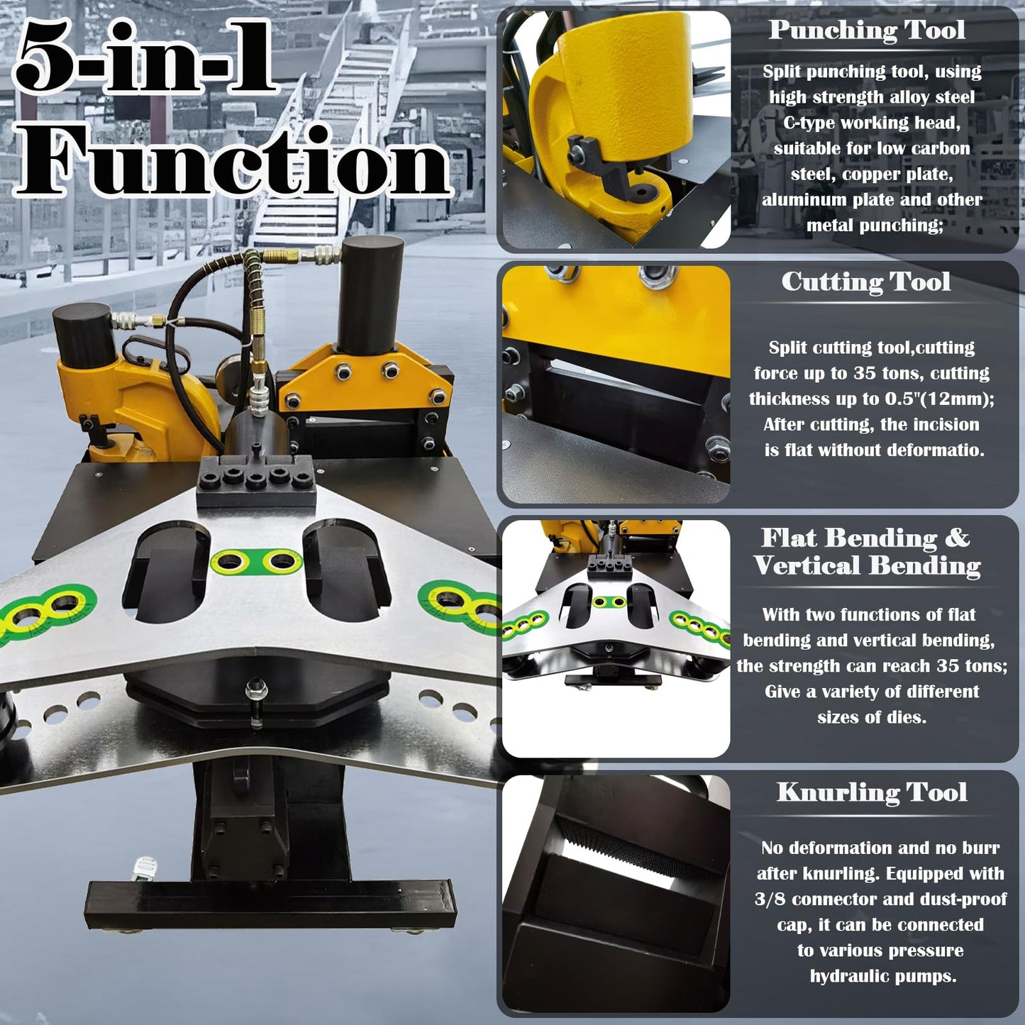 TECHTONGDA 5in1 Electro-Hydraulic Busbar Processor Busbar Bender Cutter Puncher Crimper Embossing Machine Heavy-duty Busbar Processing Machine 110V 750W